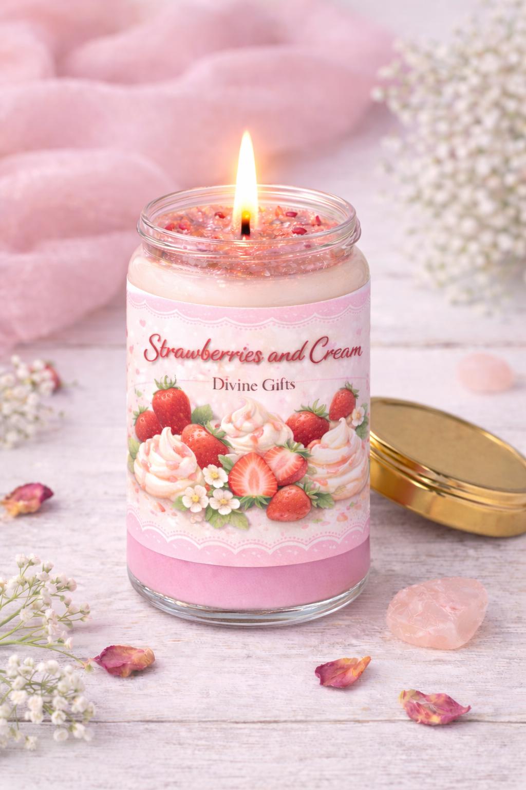 Strawberries and Cream Candle | Sweet Dessert Scented Candle | Pink and Cream Candle | Self Care Gift | Divine Gifts