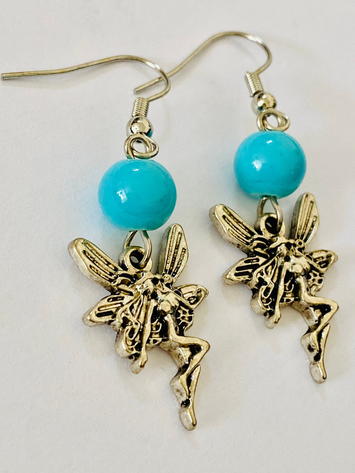 Woman, Girls Blue Bead Fairy Charm Fashion, Boho Dangle Earrings. Hook Drop, Pierced Ears. Gift for her.