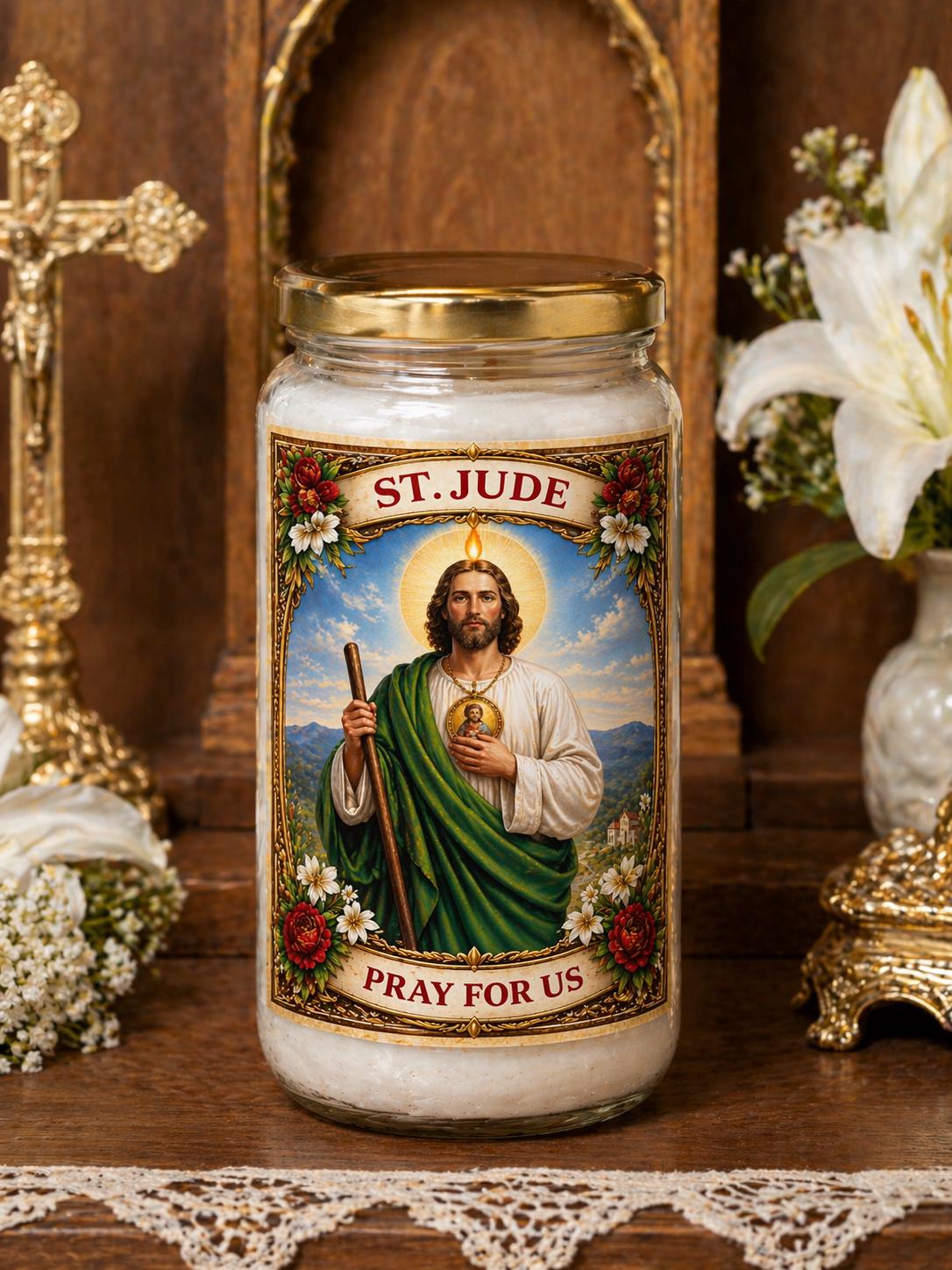 St Jude Prayer Candle | White Devotional Candle in Glass Jar | Patron Saint of Hope & Impossible Causes | Divine Gifts UK.