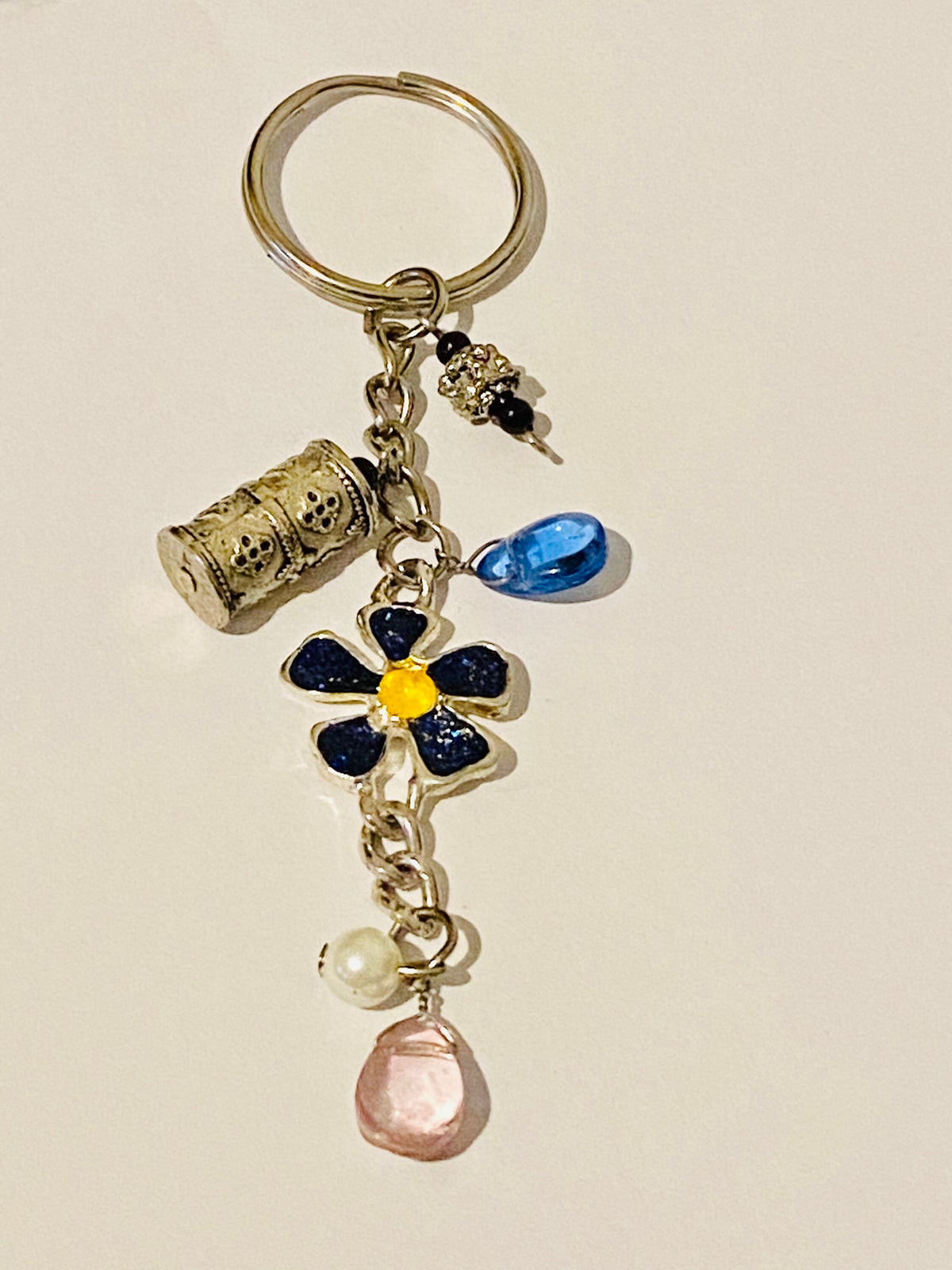 Blue Daisy Multi Charm with Beads Keyring, Hand Bag Charm, Gift For her, Birthday, Cute Gift.
