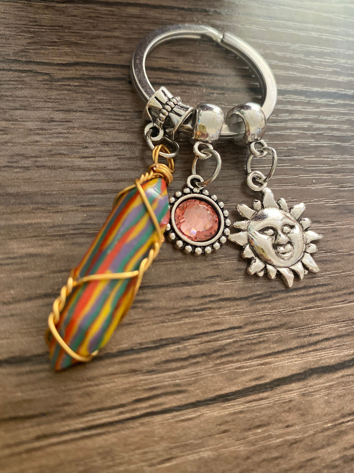 Colourful Pretty Multi Charm Keyring, Hand Bag Charm with Sun Charm. Gift For her, Birthday, Cute Gift, Fun, Cute.