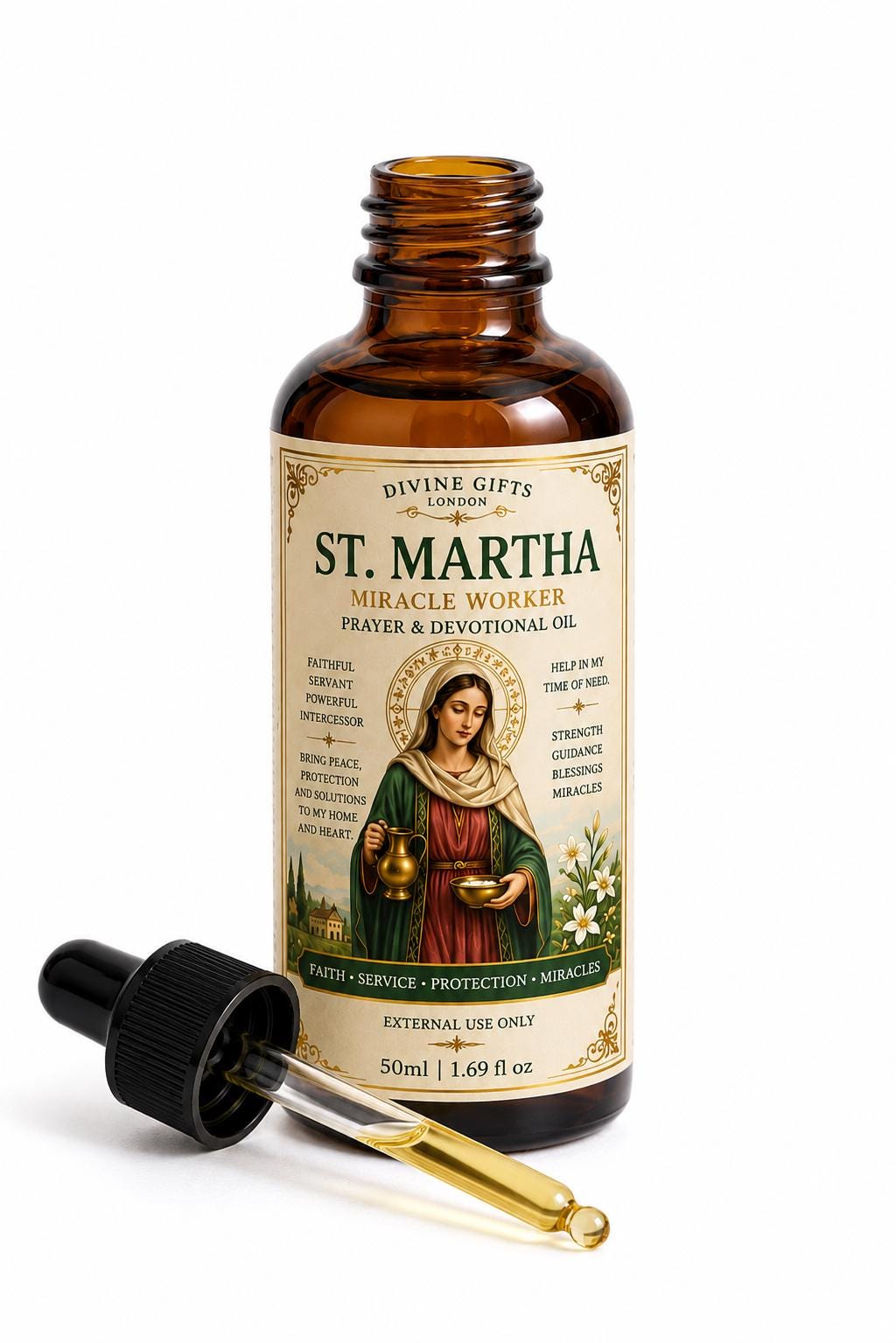 St Martha Miracle Worker Prayer Oil | Saint Martha Devotional Anointing Oil | Protection, Home Blessing & Spiritual Guidance | 50ml