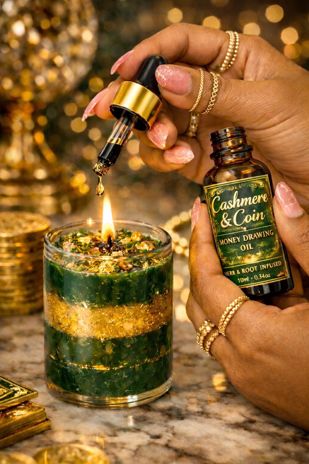 Cashmere & Coin Money Drawing Oil | Prosperity Wealth Ritual Oil | Herb and Root Infused | Manifest Money, Luck, Success
