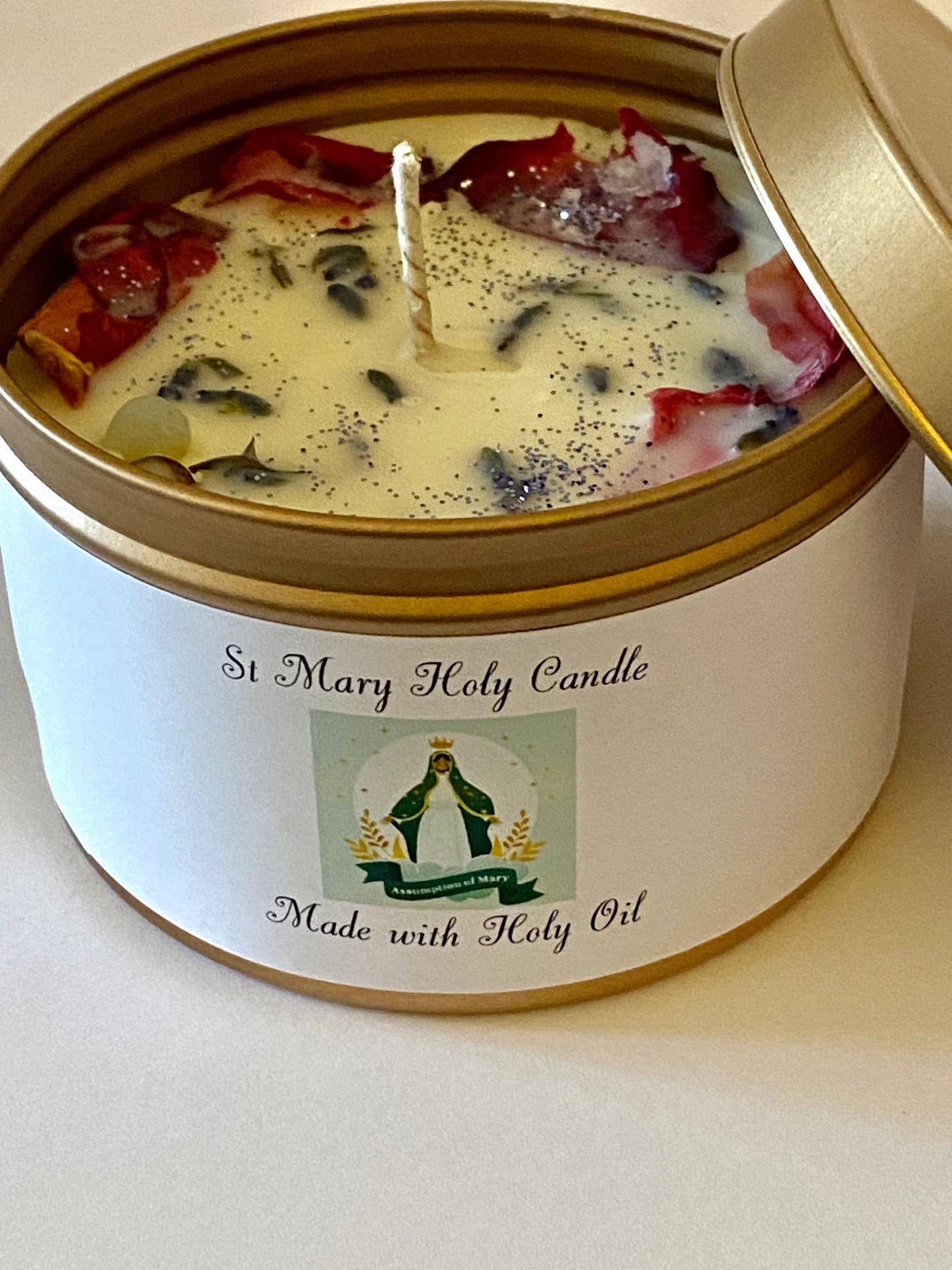 St Mary Holy Soy Candle: Infused with Herbs, Flowers & Crystals