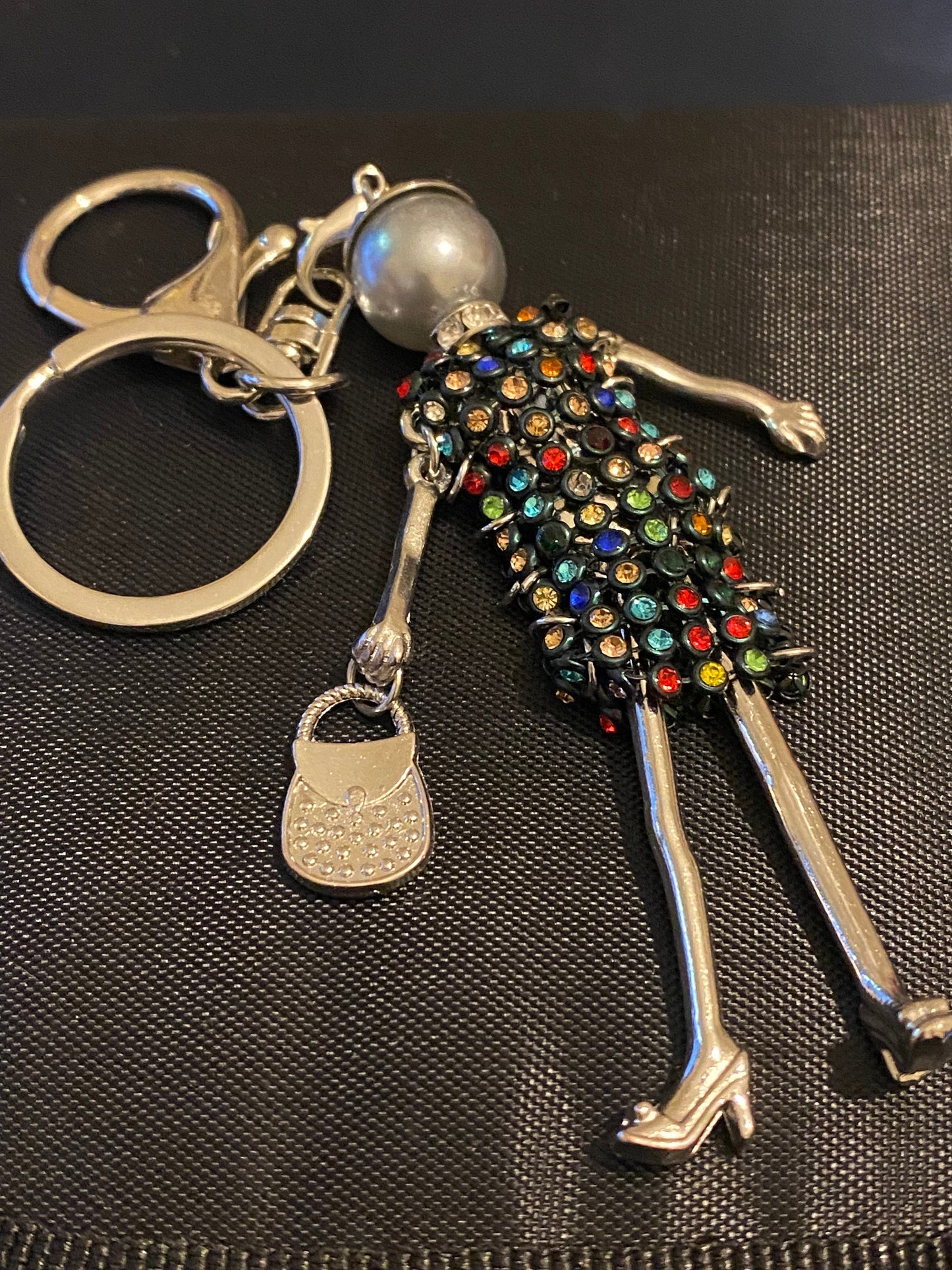 Colourful Rhinestones Doll Keyring, Hand Bag, Belt Phone Charm. Gift For her, Birthday, Cute Gift, Fun, Cute. Purse Charm, Jewellery.