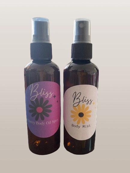 Set of 2 Scented Body Oil Spray & Body Mist, Choose your Scent. Strawberry, Vanilla, Cherry, Mango, Grape, Lemon, Rose, Jasmine, Musk 100ml