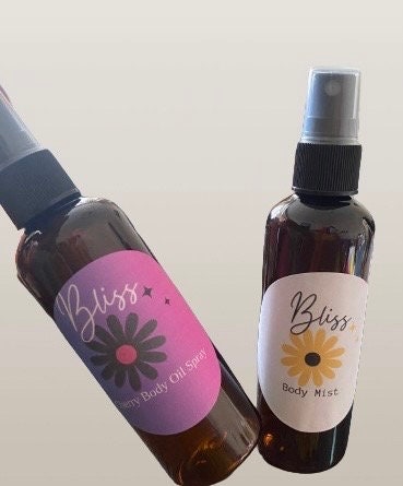 Set of 2 Scented Body Oil Spray & Body Mist, Choose your Scent. Strawberry, Vanilla, Cherry, Mango, Grape, Lemon, Rose, Jasmine, Musk 100ml