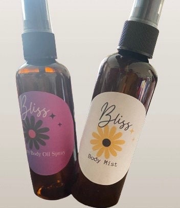 Set of 2 Scented Body Oil Spray & Body Mist, Choose your Scent. Strawberry, Vanilla, Cherry, Mango, Grape, Lemon, Rose, Jasmine, Musk 100ml