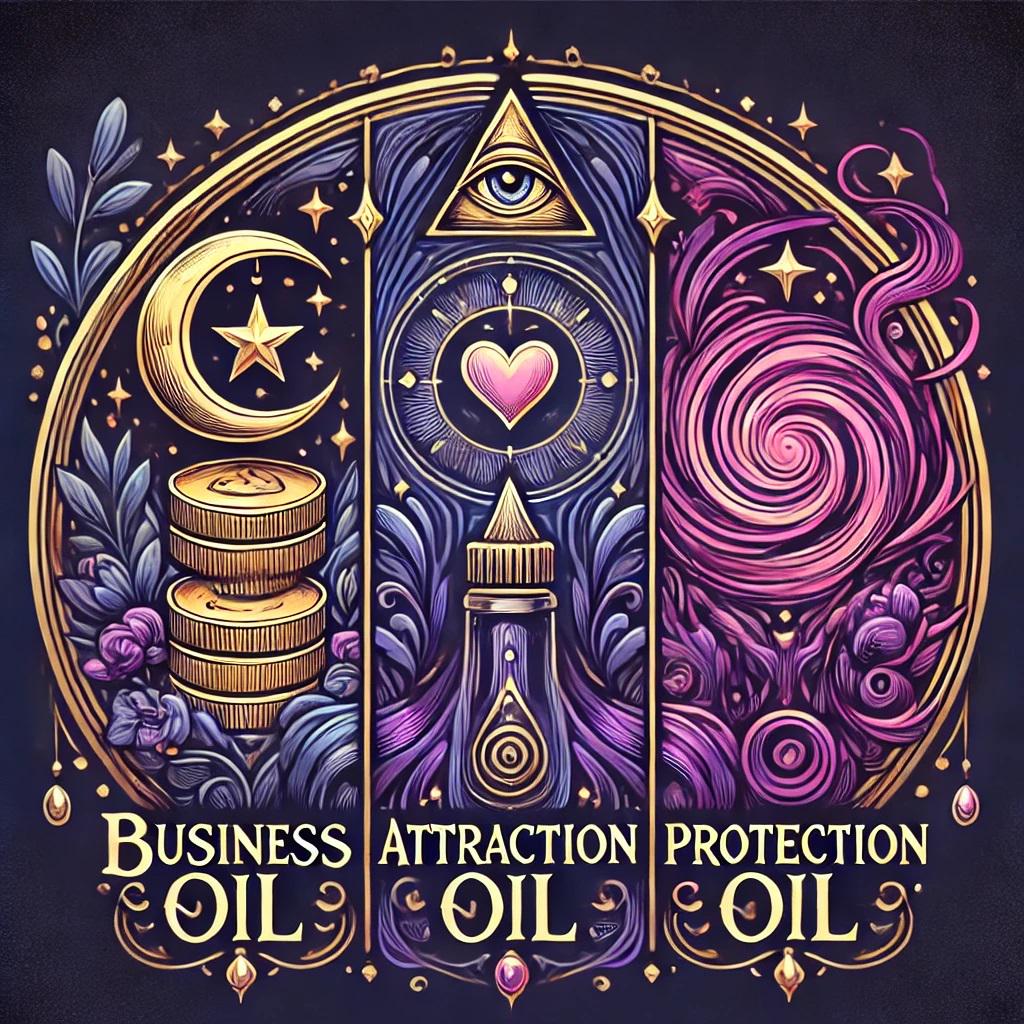 3 Spiritual Oils – Business, Attraction Protection Oil | 50ml Ritual Oils for Success, Love & Protection | Handcrafted with Herbs and Roots.