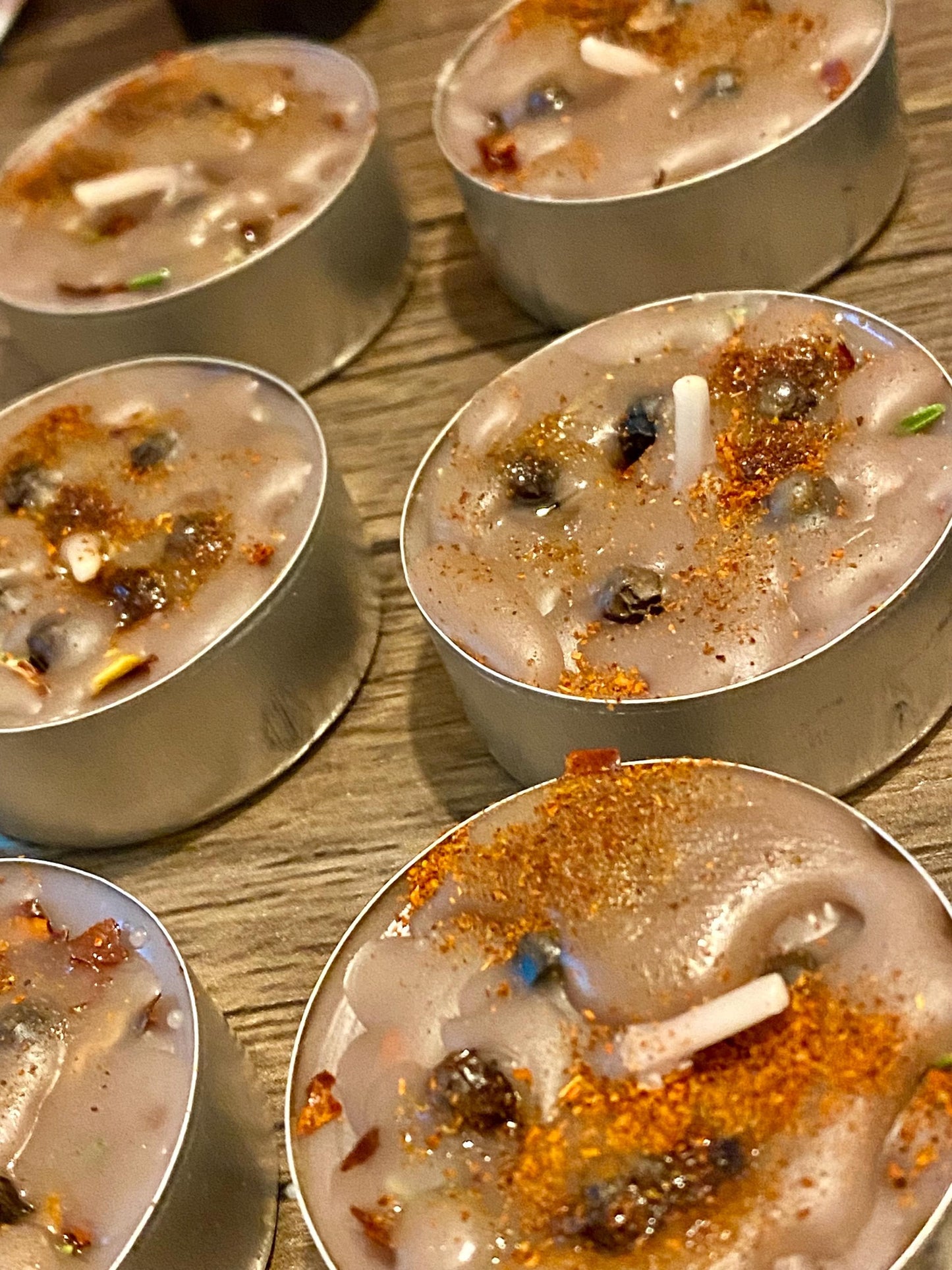 12 x Block Buster Tealight Candles – Break Through Obstacles, made with herbs, roots, oils & powders—handmade blend .