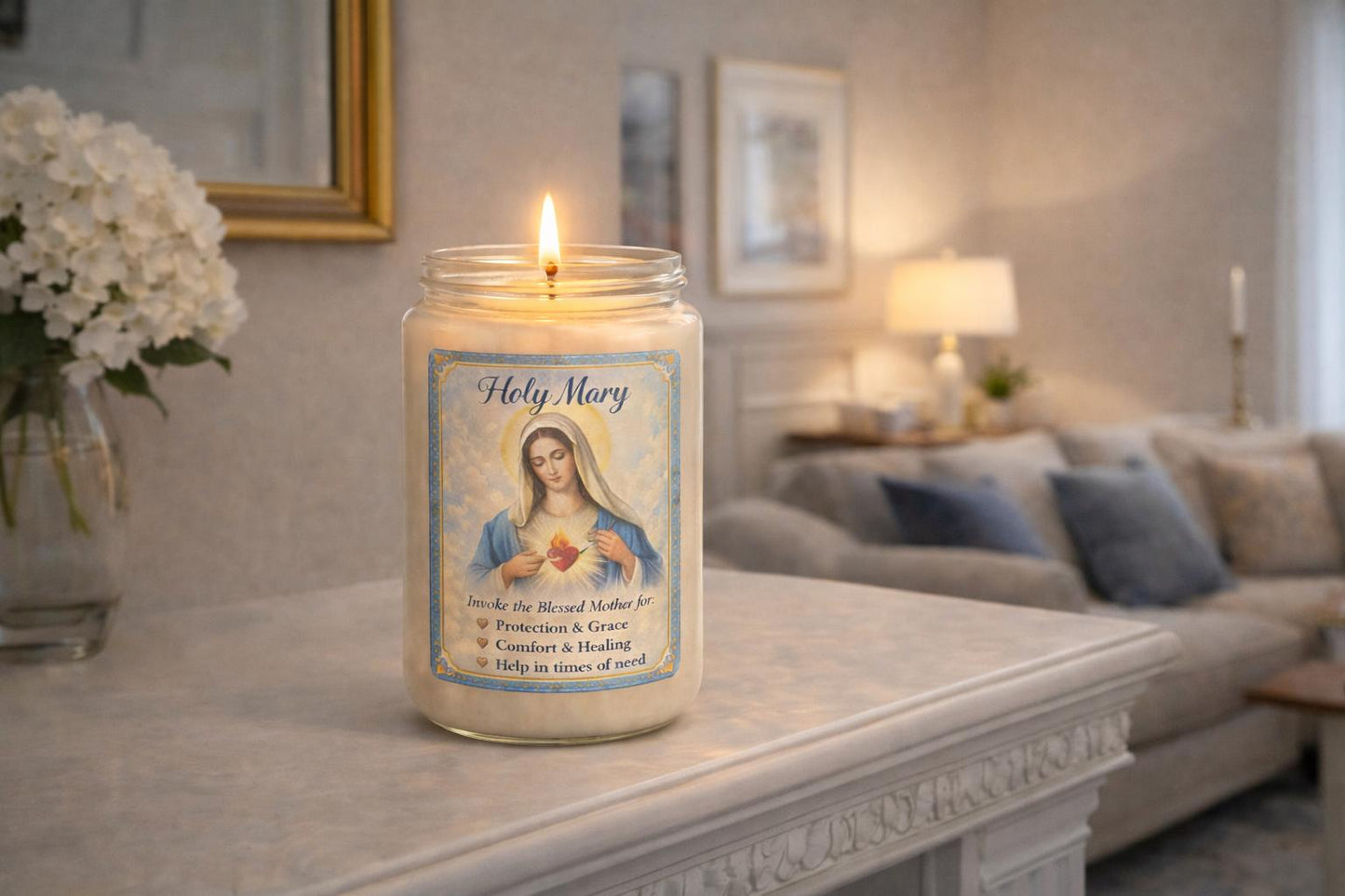 Holy Mary Prayer Candle – Blessed & Charged Devotional Candle for Protection, Healing, Comfort.