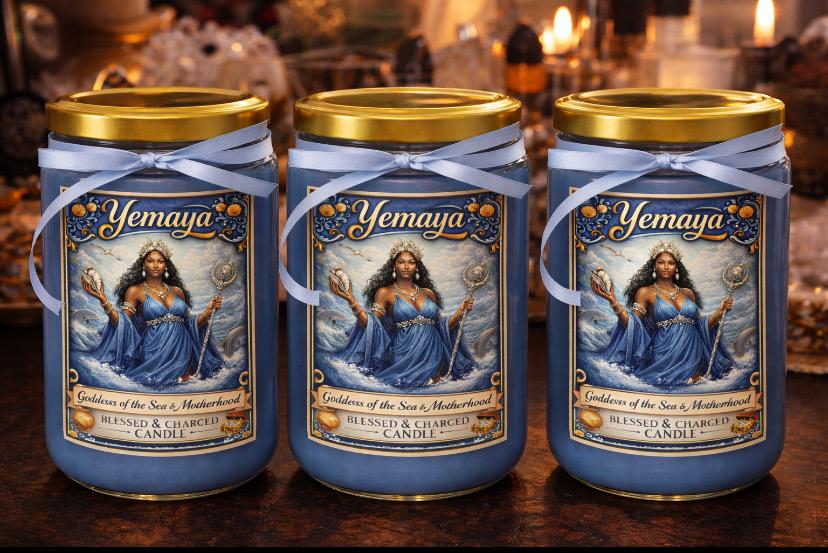 Yemaya Goddess Candle – Spiritual Protection, Healing & Mother Energy | Ocean Blessed Ritual Candle