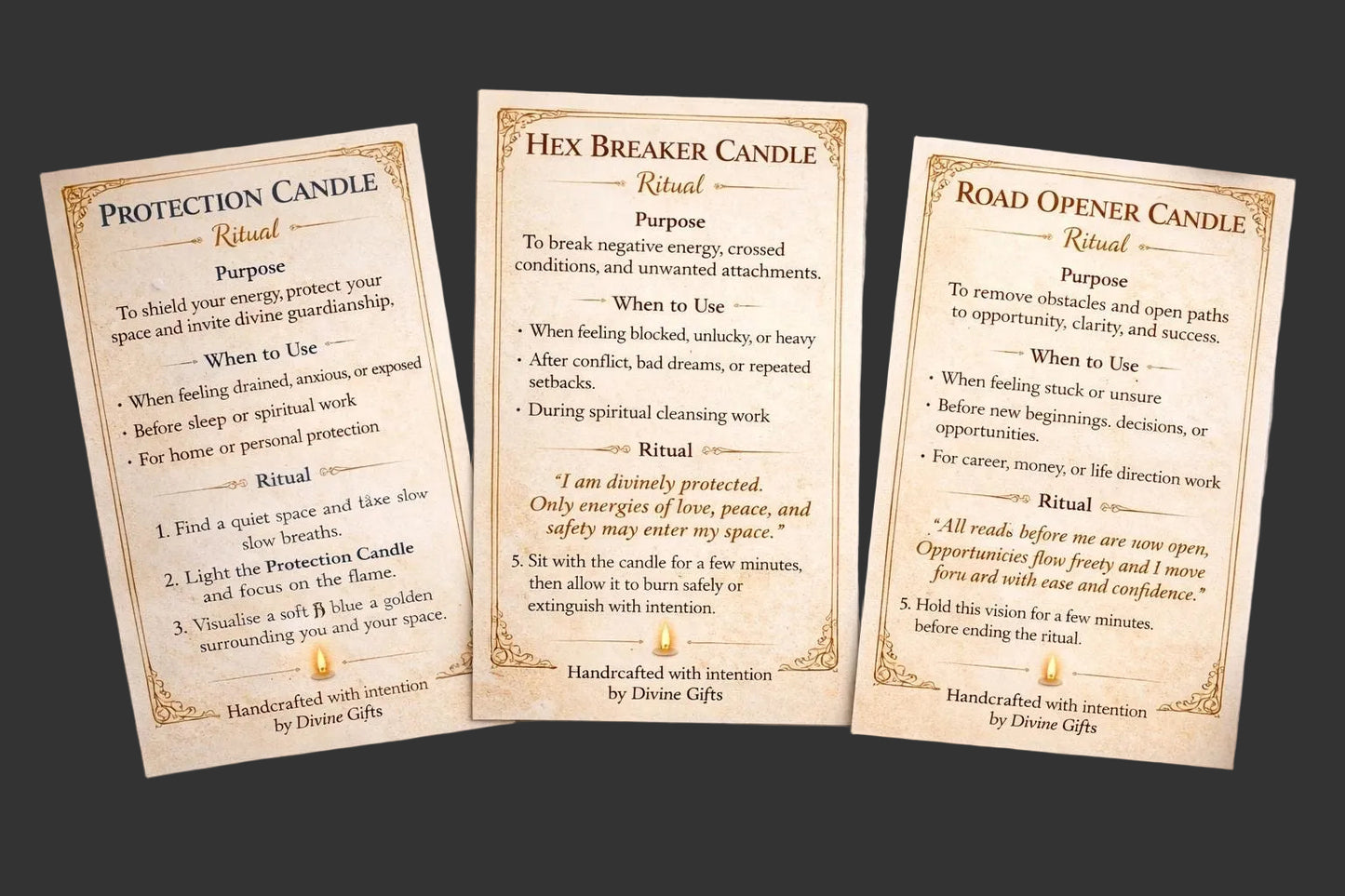 Spiritual Clearing Bundle - Protection, Hex Breaker, Road Opener Candles | Remove Negativity & Open Paths, plus ritual cards.