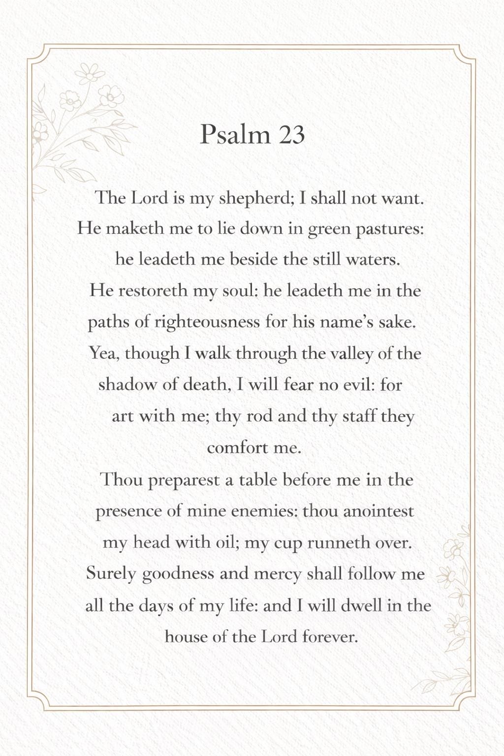Psalm 23 Art A5 | Christian Scripture Print | The Lord Is My Shepherd | Faith Home Decor | Framed or Unframed