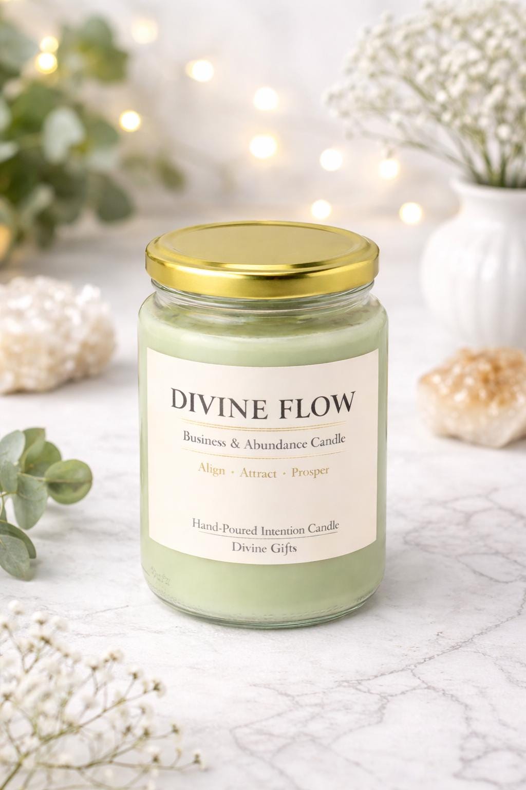 Divine Flow Business, Abundance Candle | Client Attraction, Success & Prosperity | Manifestation Intention Candle