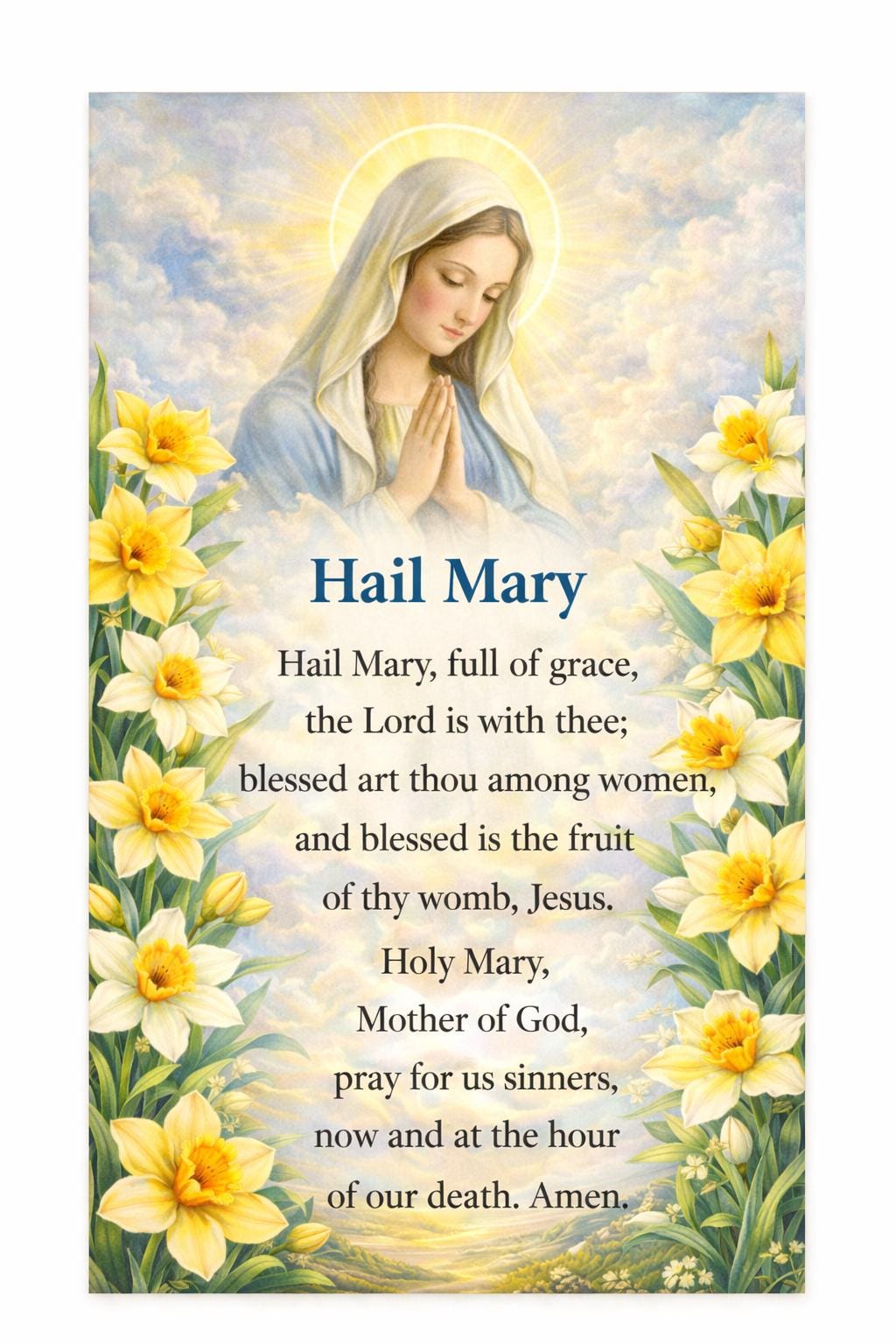 Hail Mary Prayer Wall Art A5 | Catholic Christian Print | Virgin Mary Religious Art | Faith Home Decor | Framed or Unframed