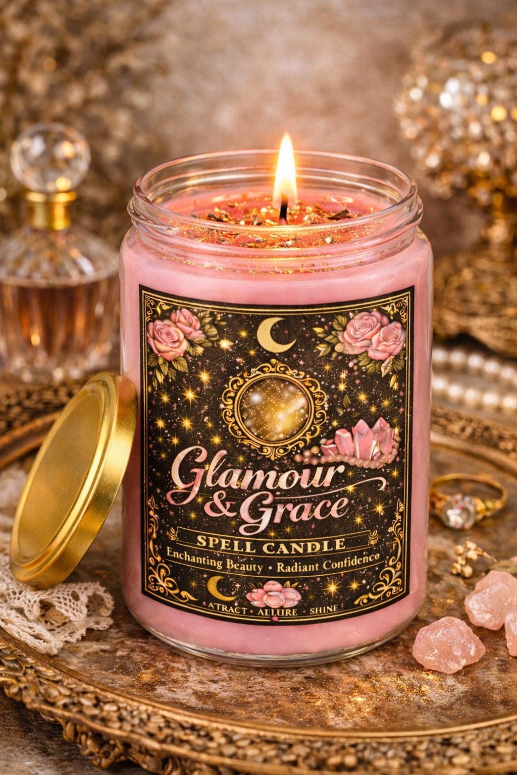 Glamour & Grace Spell Candle | Confidence, Beauty Ritual Candle | Manifestation Candle | Self Love Magic | 11oz