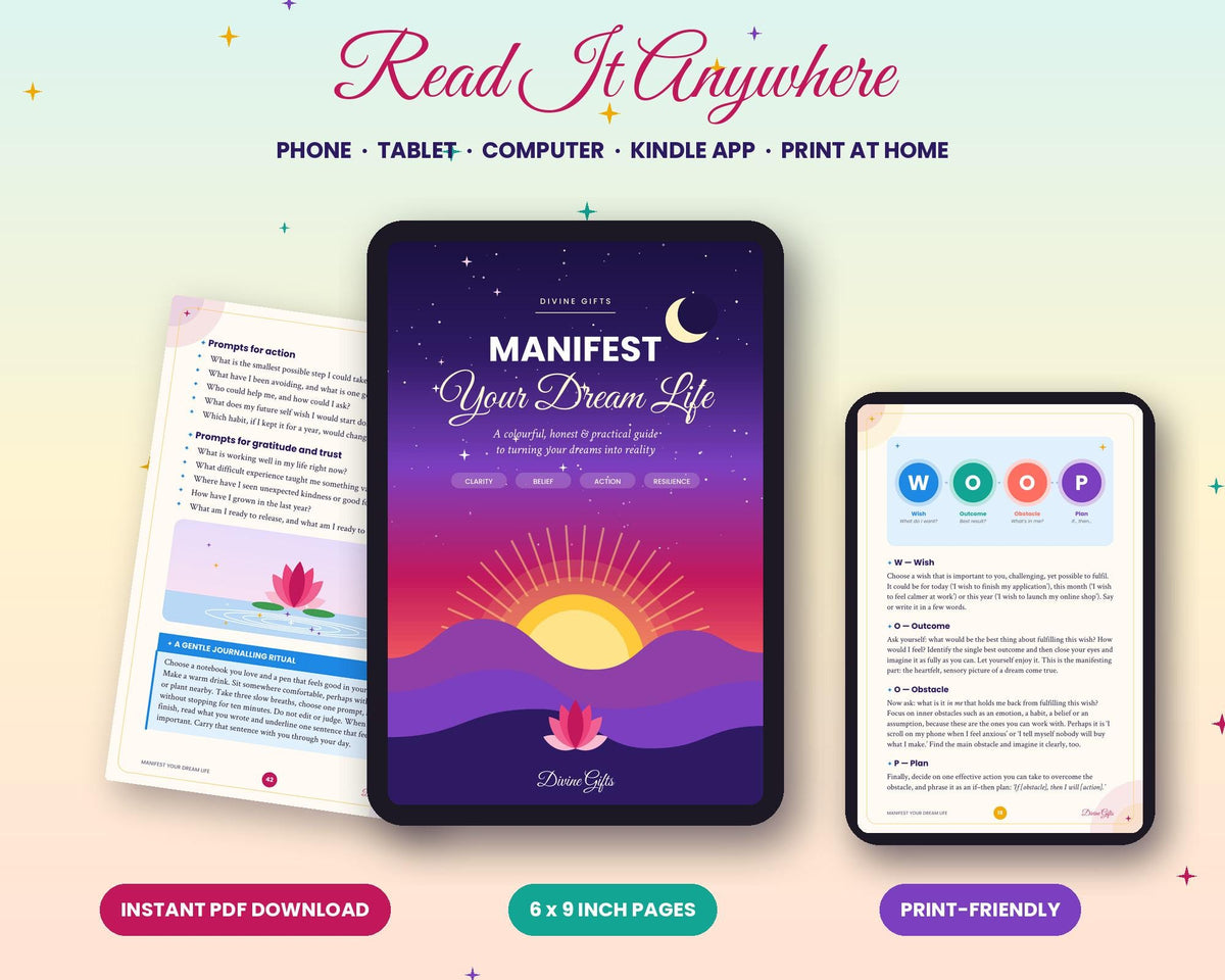 Manifest Your Dream Life Ebook, Manifestation Guide, Law of Attraction Book, 30 Day Manifesting Plan, Journal Prompts, Digital Download Printable PDF