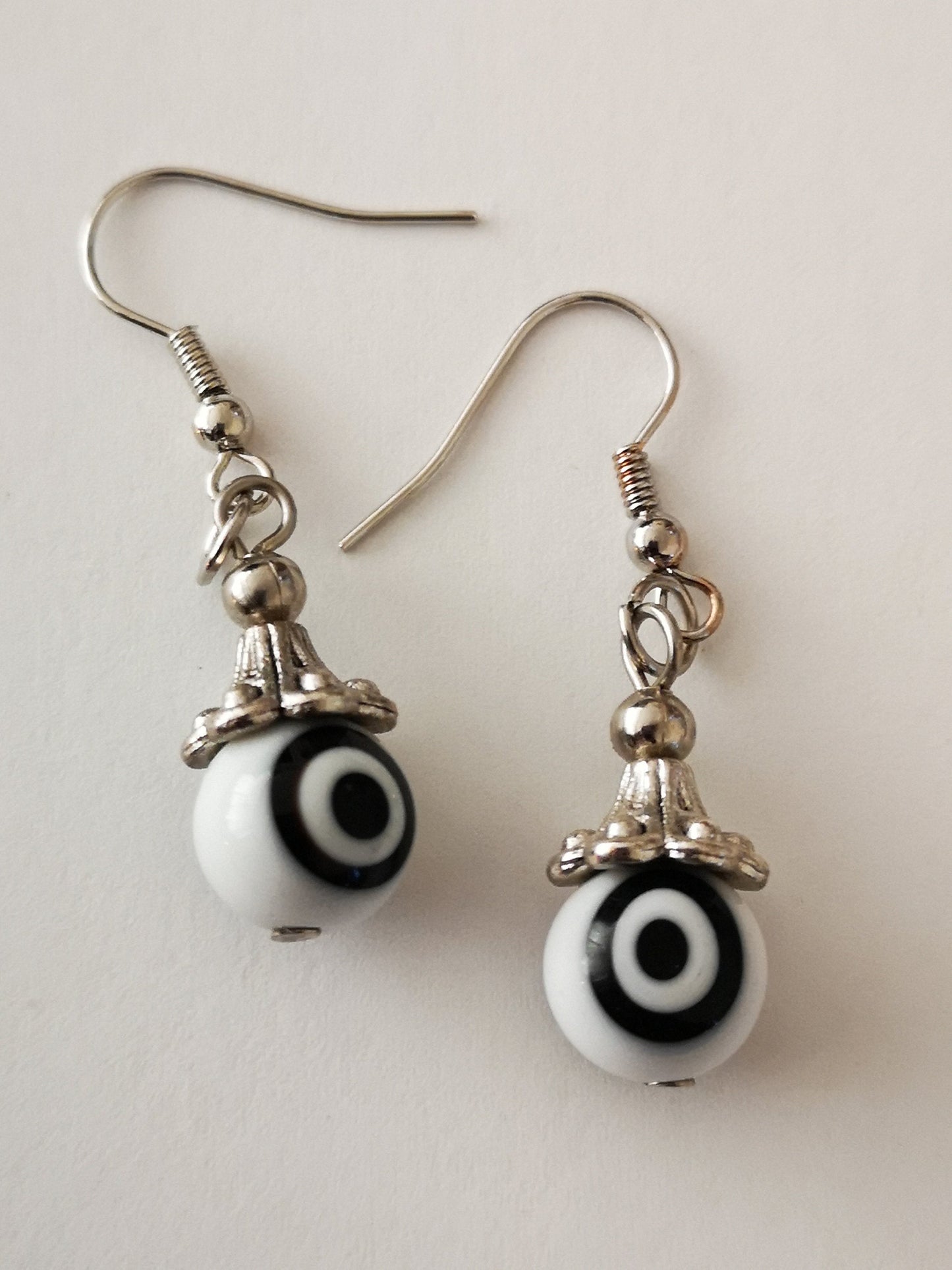 White and Black Evil Eye Spiritual Protection Ball Beaded Earrings, for Women, Girls, Men. - ST1