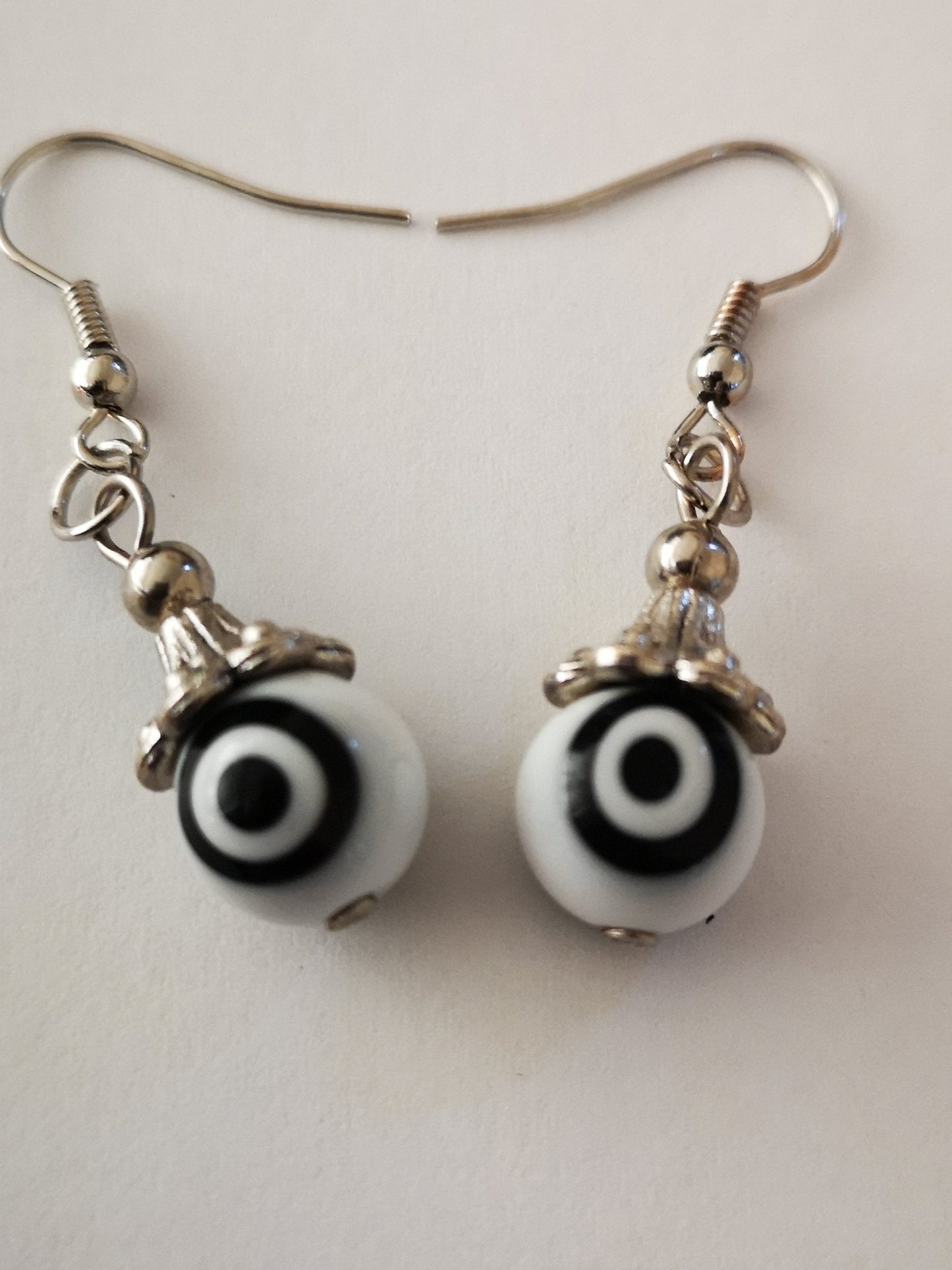 White and Black Evil Eye Spiritual Protection Ball Beaded Earrings, for Women, Girls, Men. - ST1