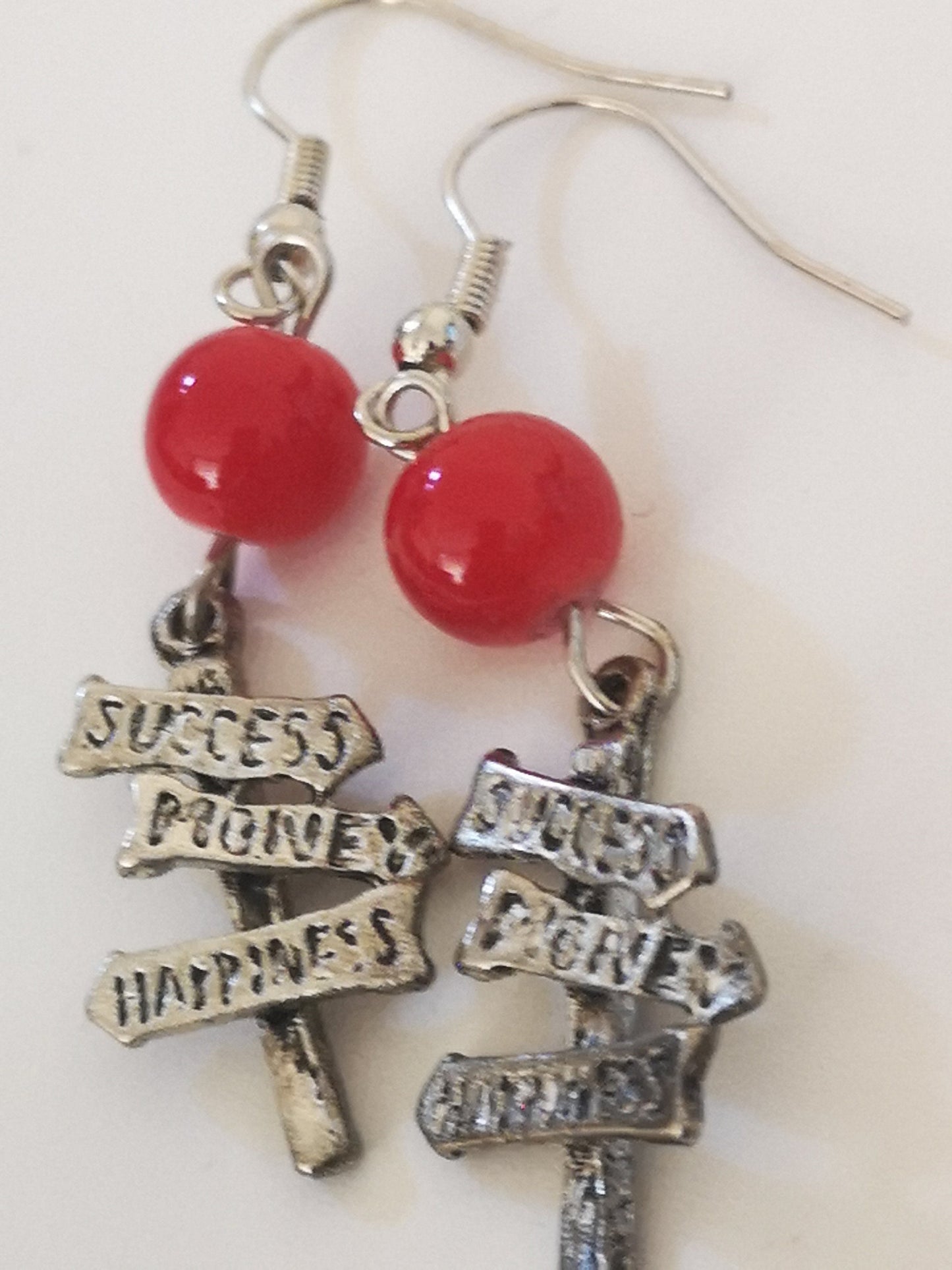 Success, Money and Happiness Charm Red Ball Beaded Earrings, for Women, Girls, Men.