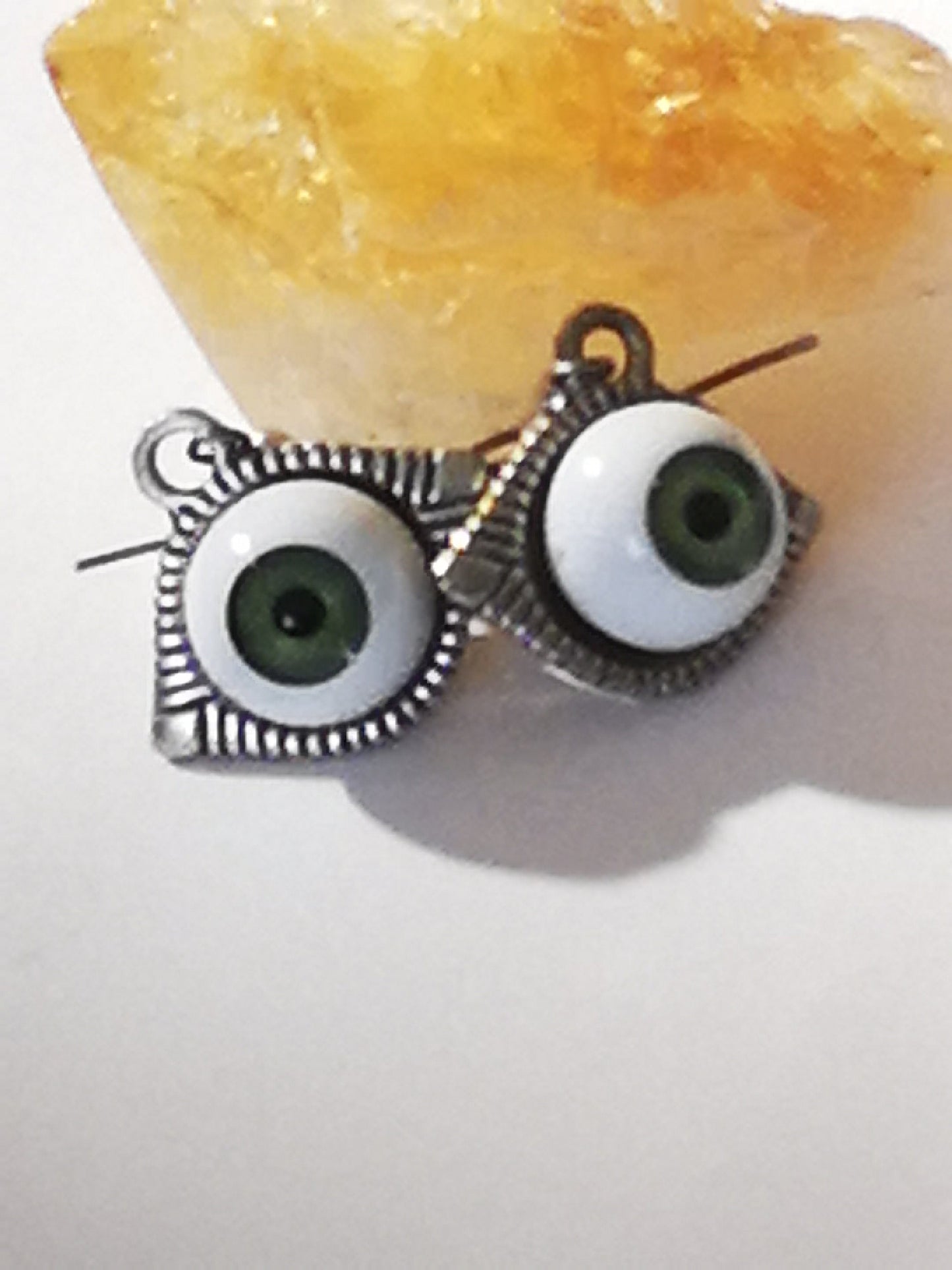 Green Eyed Almond Shaped Setting Evil Eye Spiritual Earrings, for Women, Girls, Men.