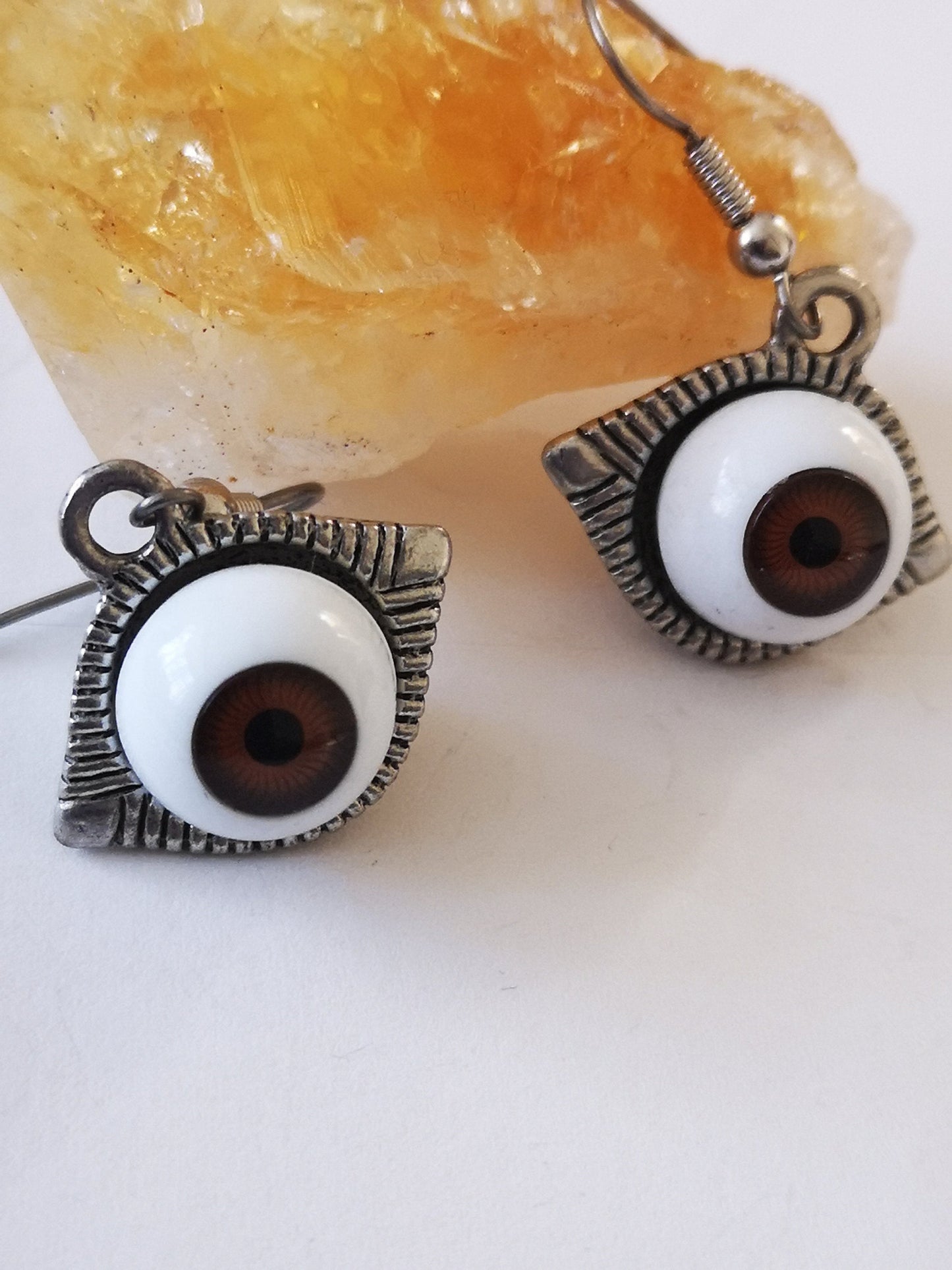 Brown Eyed Almond Shaped Setting Evil Eye Spiritual Earrings, for Women, Girls, Men.