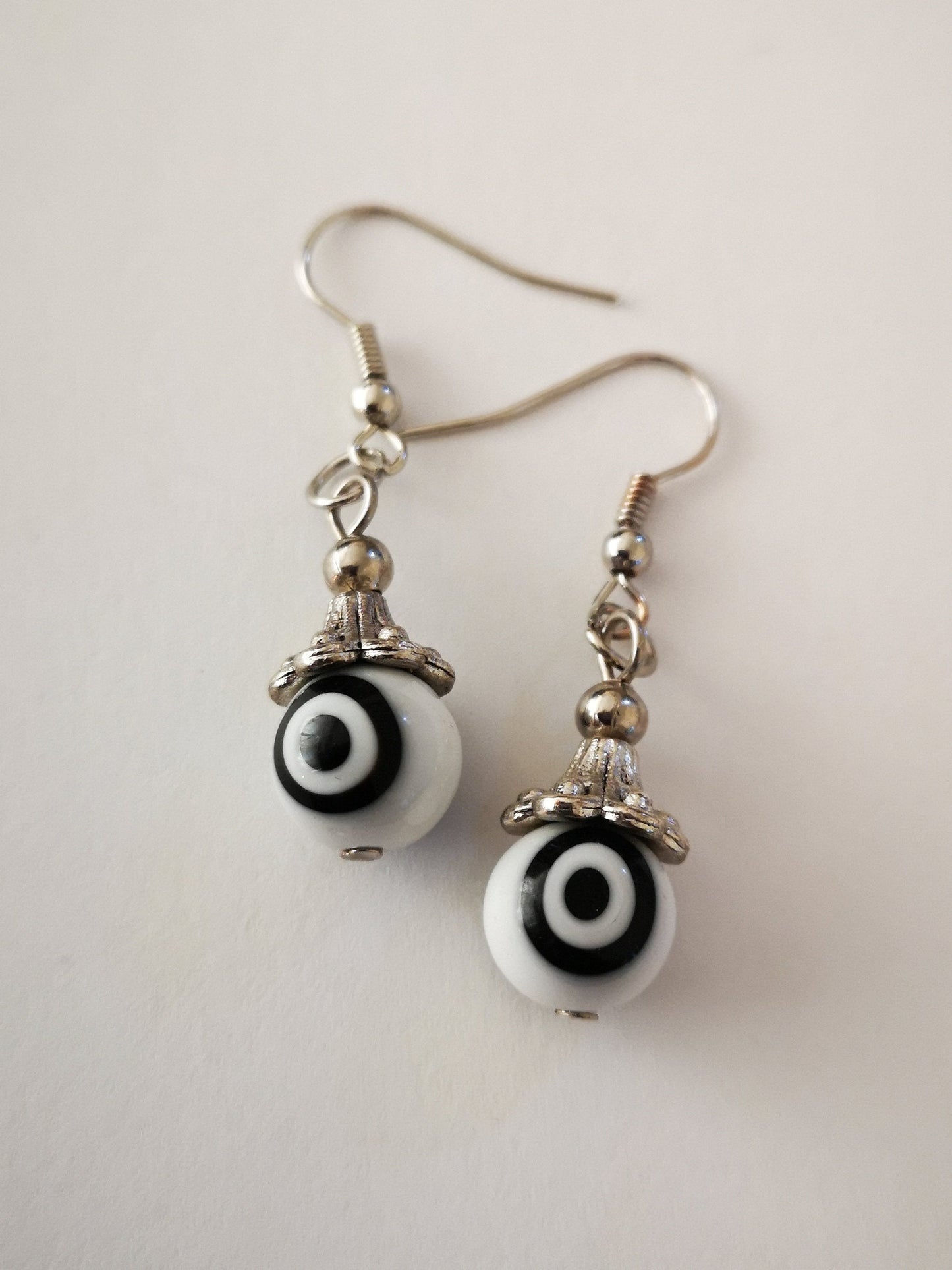 White and Black Evil Eye Spiritual Protection Ball Beaded Earrings, for Women, Girls, Men. - ST1