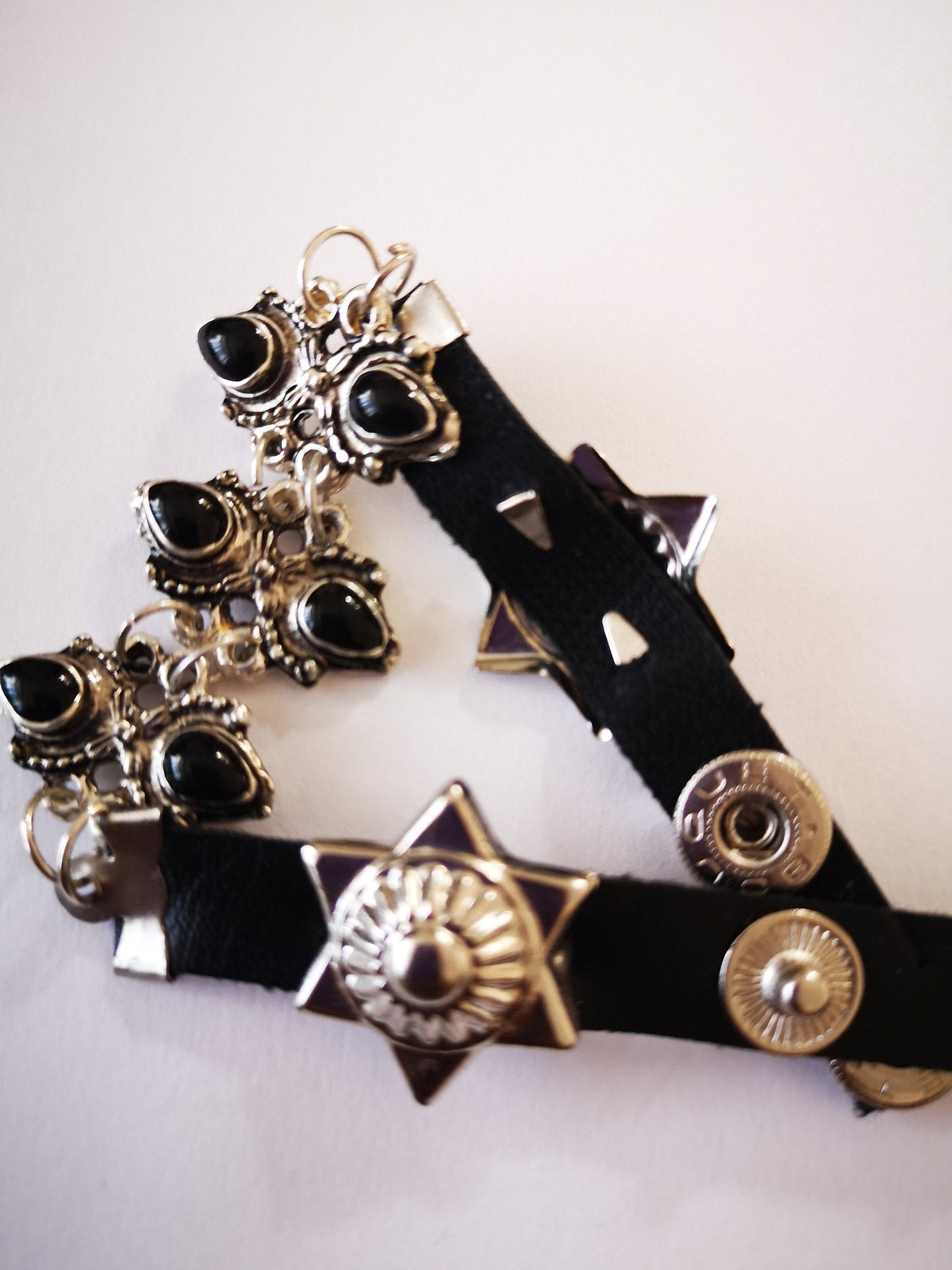 Black Stone Protection , Silverstone Triple Charm Amulet Leatherette Bracelet for Women, Girls, Men.