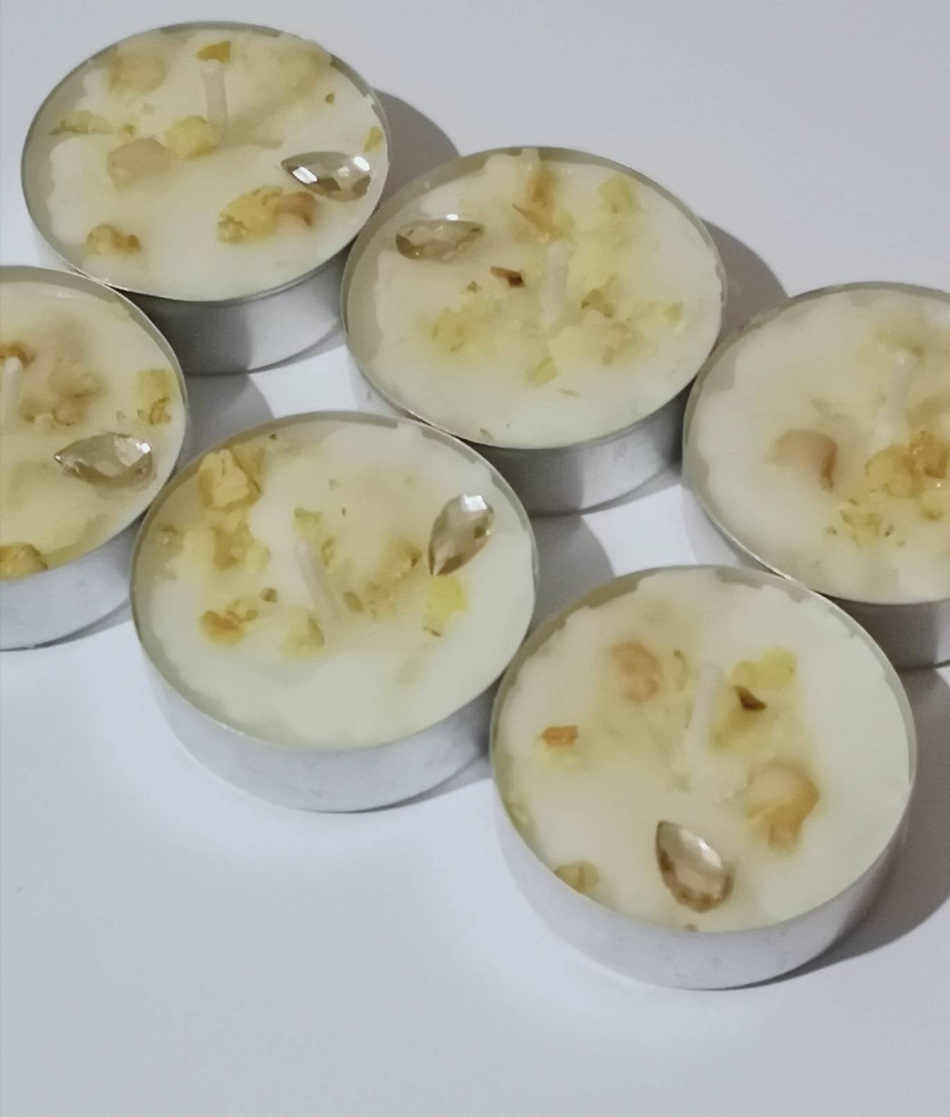 6 Vanilla Cream and Toasted Walnuts Tealight Candles - Gift Set, Wrapped in Gold Paper.