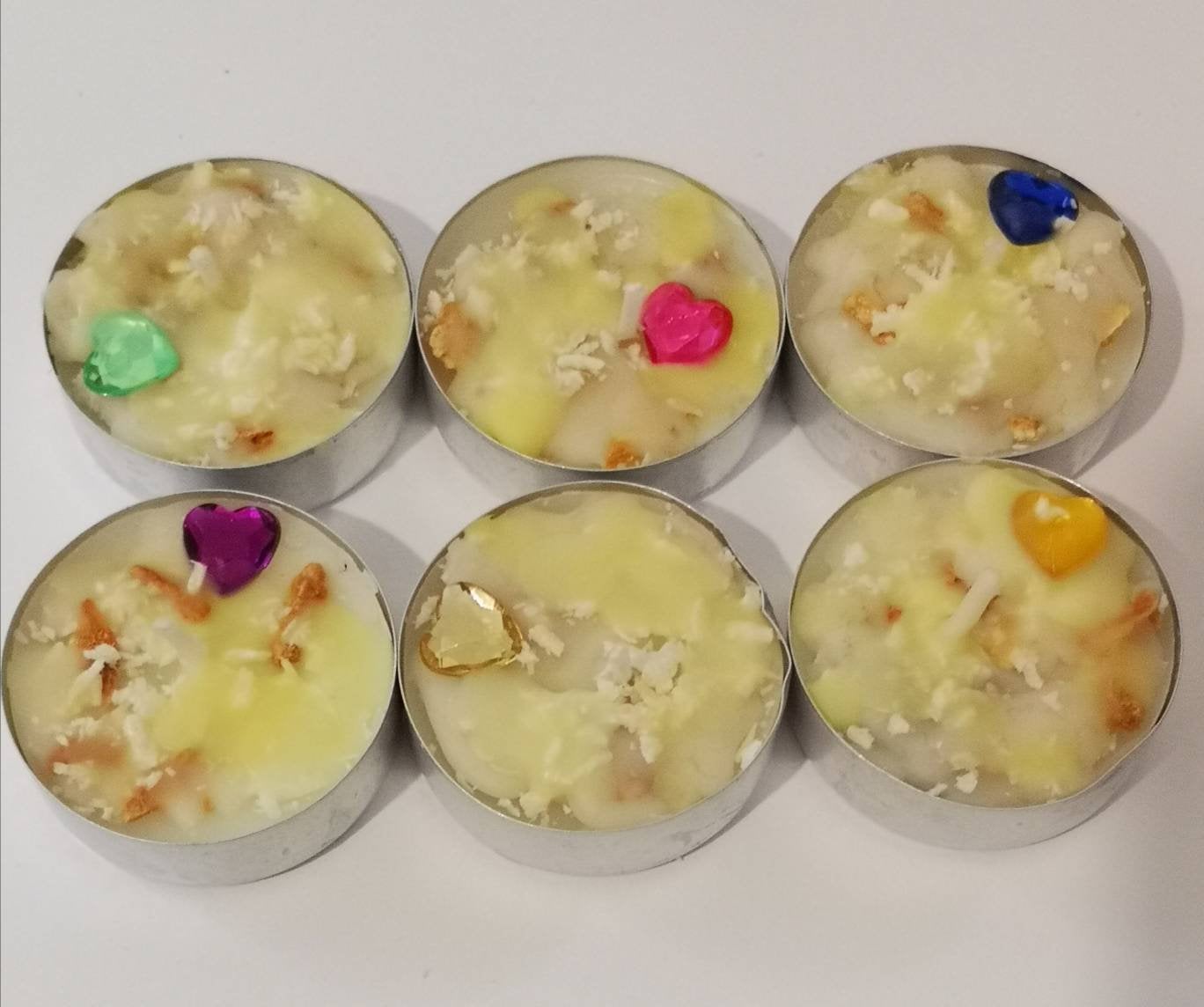 6 Coconut and Lemon Tealight Candles - Gift Set, Wrapped in Gold Paper.