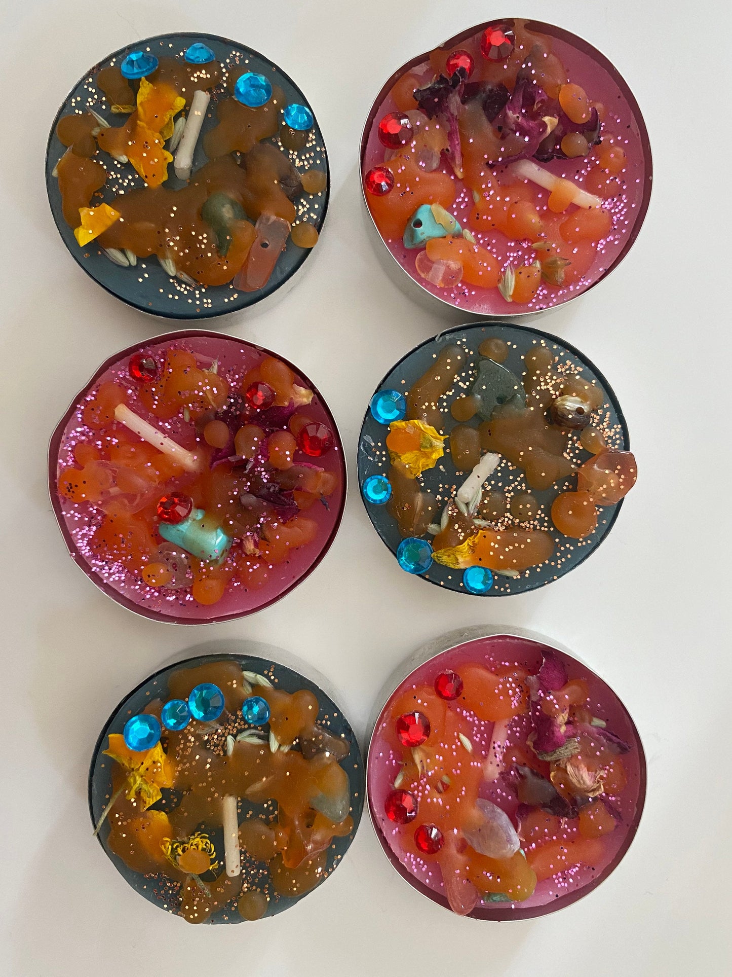 6 x Alter Offering Candles Connect with Saints, use for Novenas and Prayer Work - With Herbs, Gemstones and Roots.