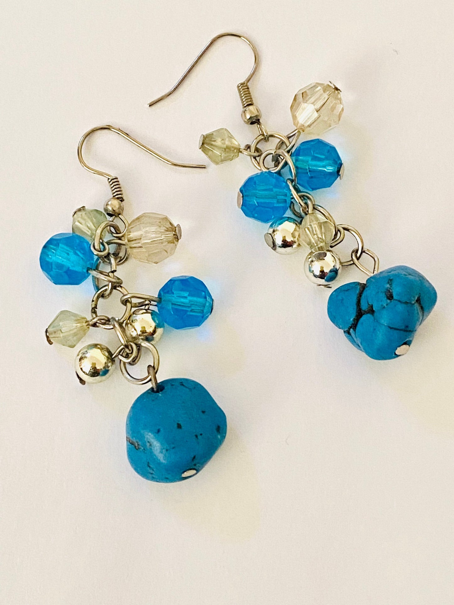 Woman, Girls Turquoise Beaded Fashion, Boho Dangle Earrings. Hook Drop, Pierced Ears.