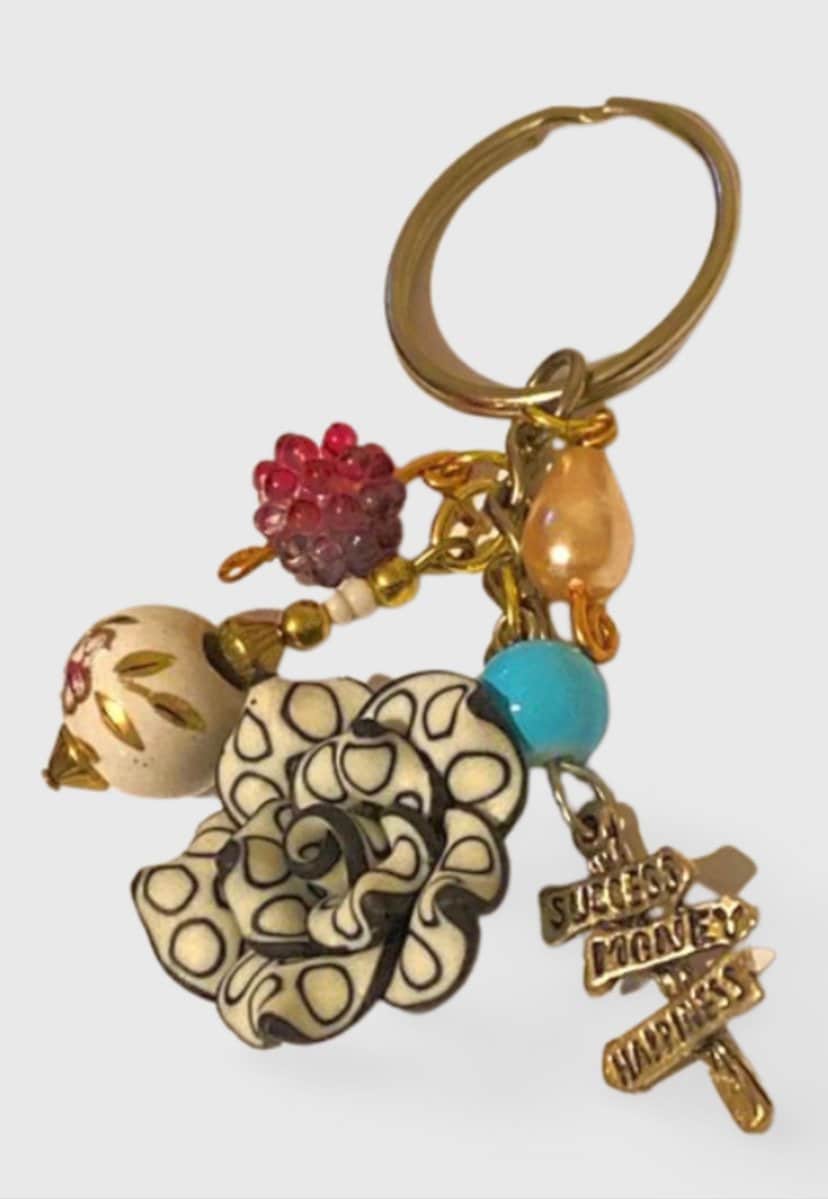 Fimo Flower Bead Multi Charm Keyring, Hand Bag Charm with Beads, Gift For her, Birthday, Cute Gift.