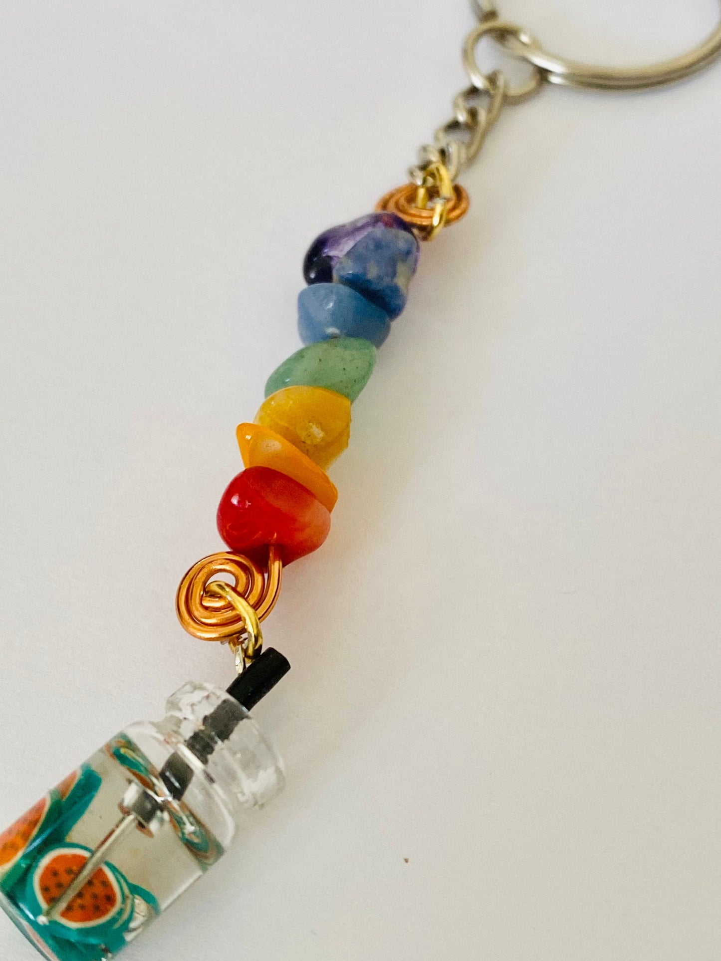 Chakra Crystals Multi Charm Crystal and Copper Keyring, Hand Bag Charm, Gift For her, Birthday, Cute Gift.
