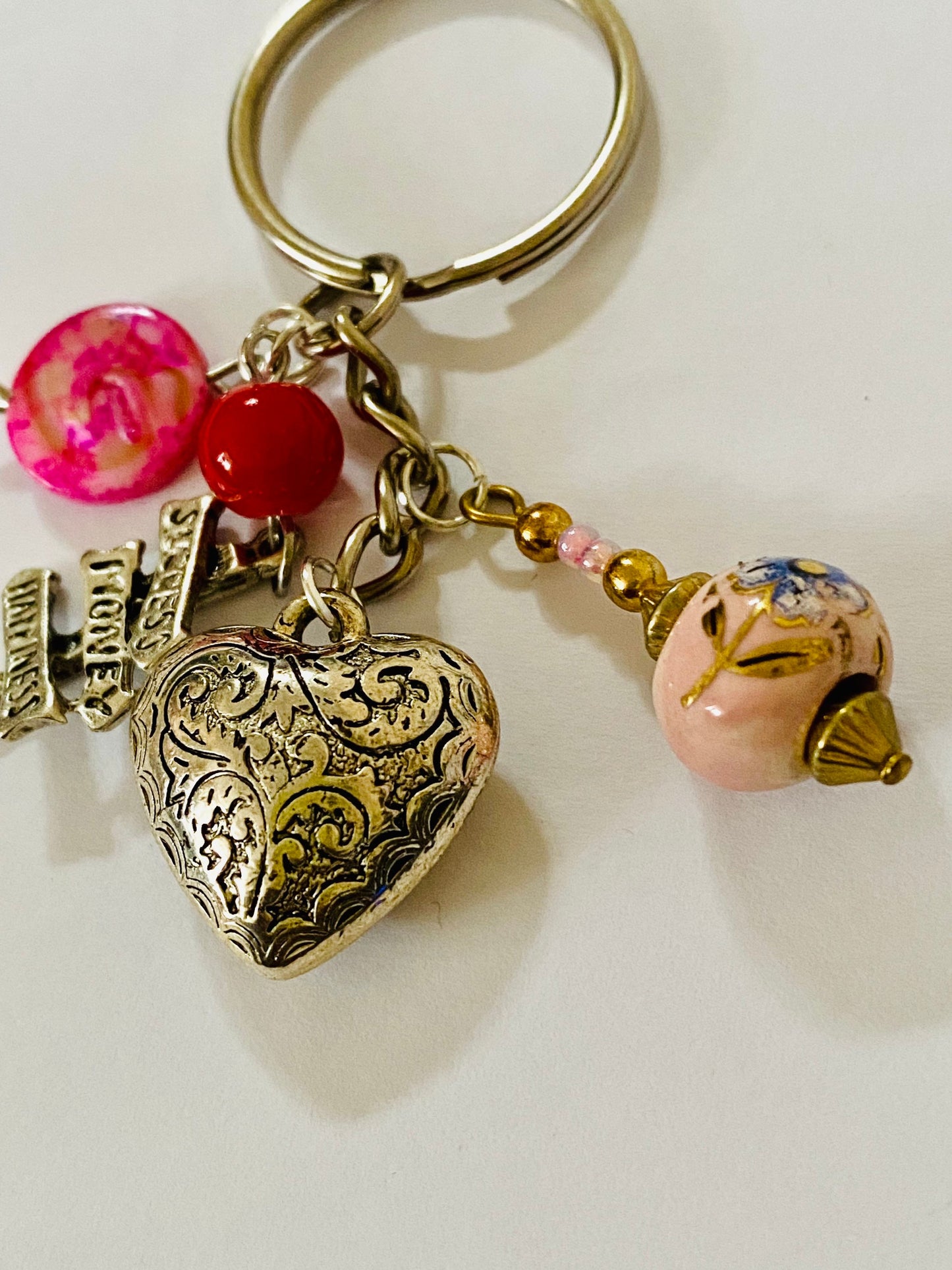 Heart Bead Multi Charm Keyring, Hand Bag Charm with Beads, Gift For her, Birthday, Cute Gift.