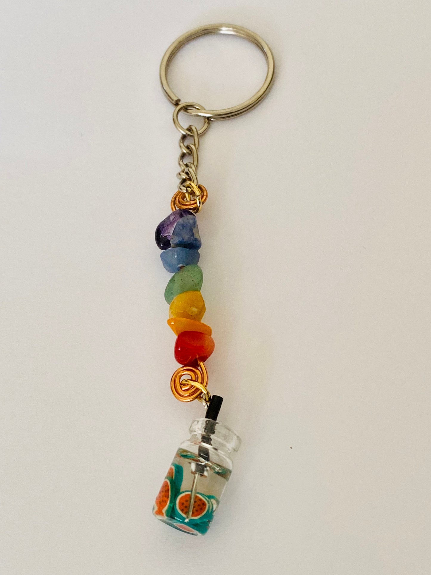 Chakra Crystals Multi Charm Crystal and Copper Keyring, Hand Bag Charm, Gift For her, Birthday, Cute Gift.