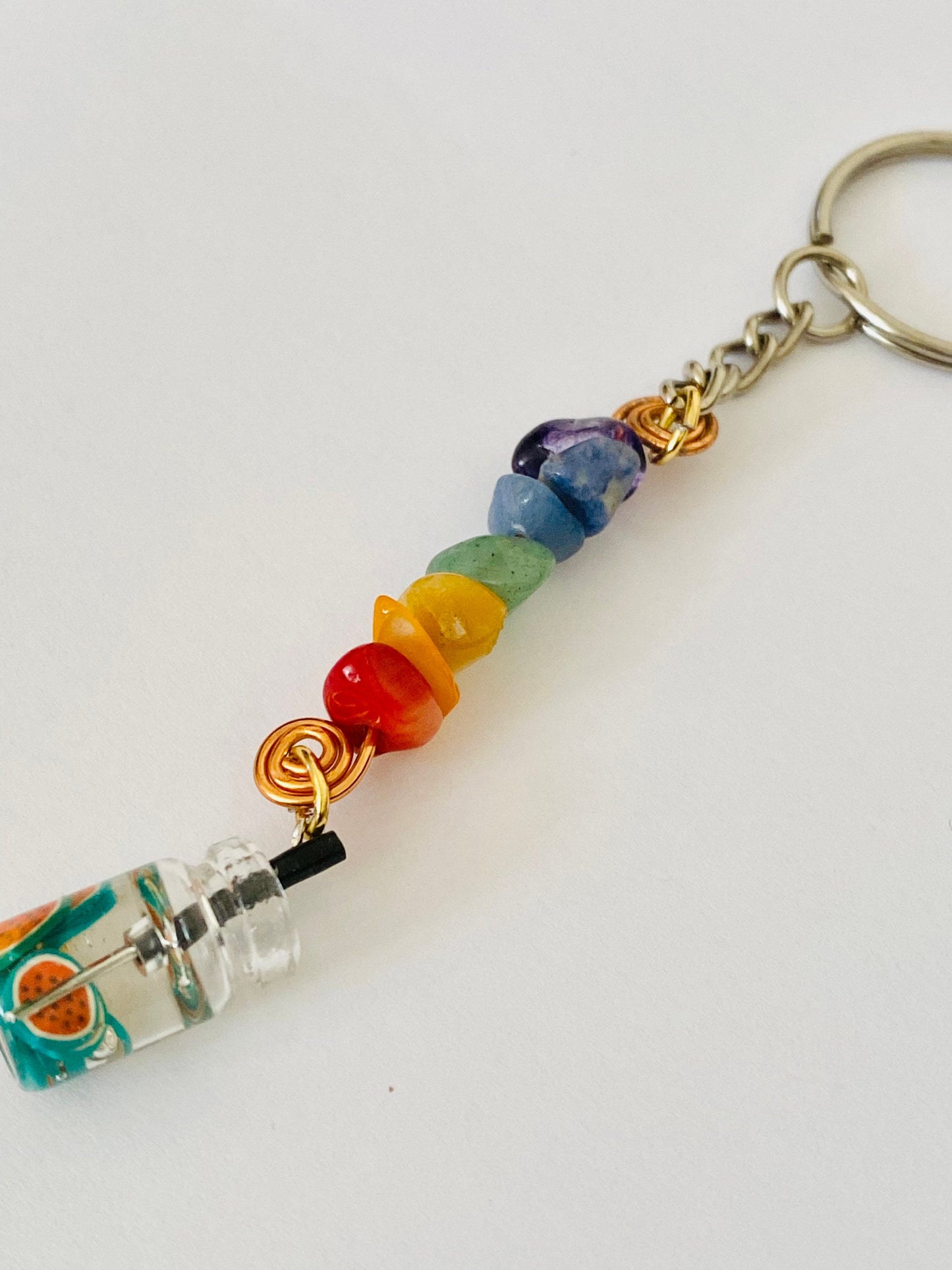 Chakra Crystals Multi Charm Crystal and Copper Keyring, Hand Bag Charm, Gift For her, Birthday, Cute Gift.