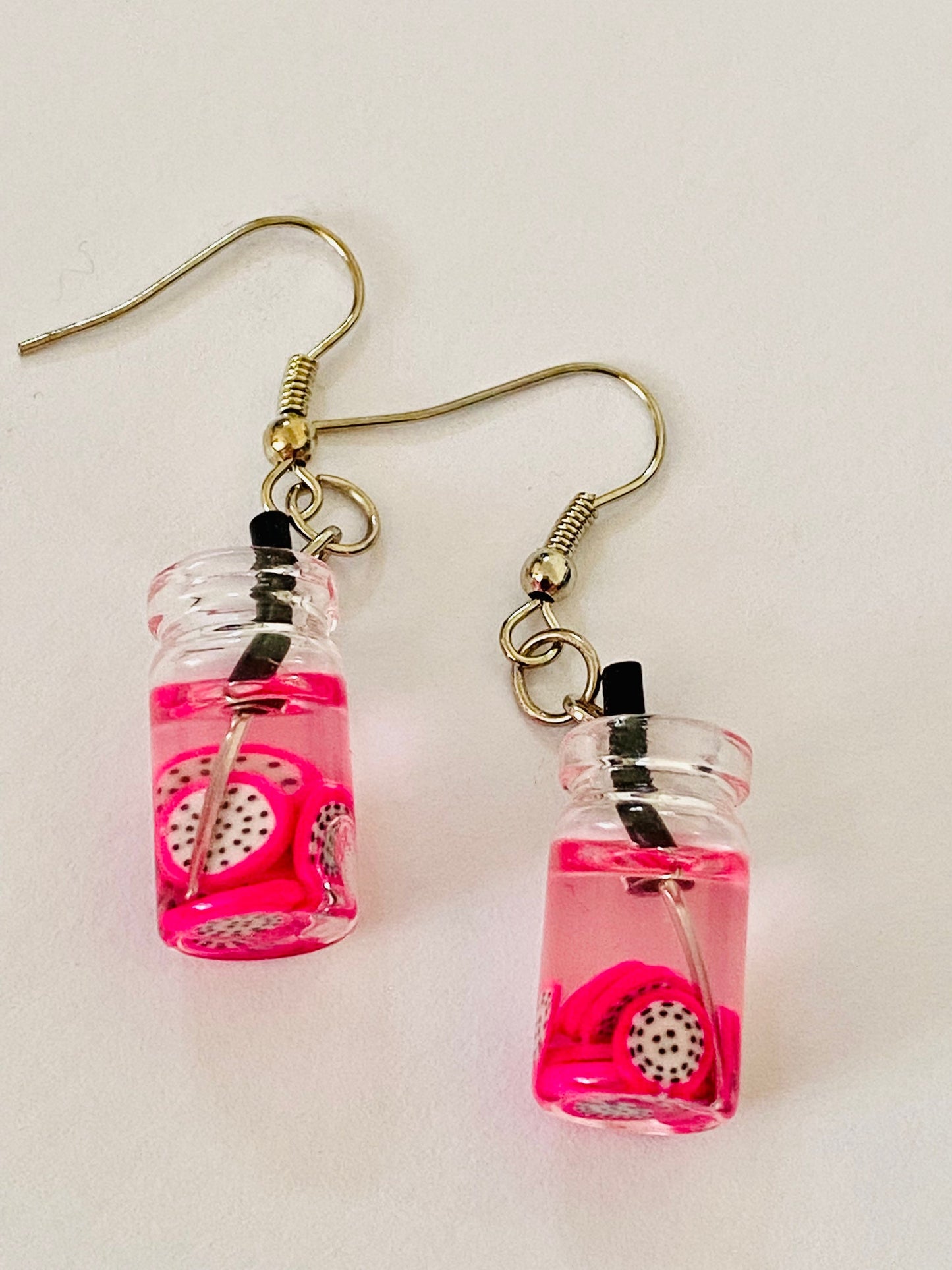 Woman, Girls Pink Colour Mason Glass Charm Beaded Fashion, Boho Dangle Earrings. Hook Drop, Pierced Ears.