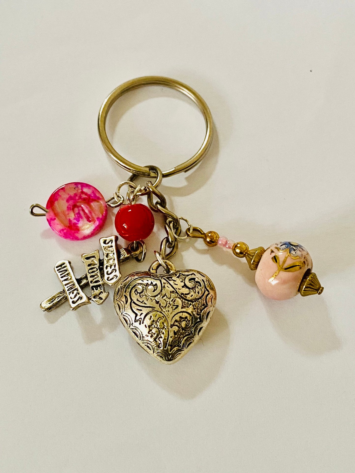 Heart Bead Multi Charm Keyring, Hand Bag Charm with Beads, Gift For her, Birthday, Cute Gift.