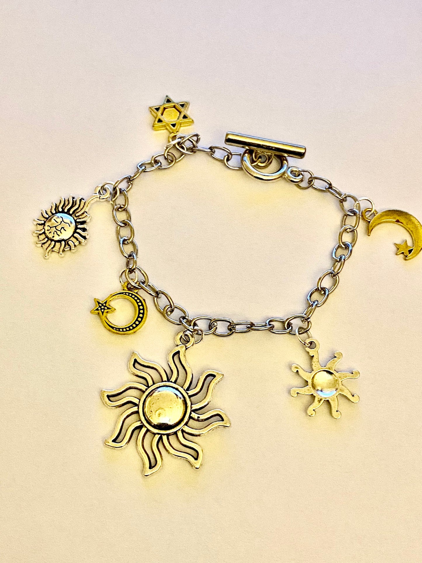 Sun, Moon and Stars Pretty Multi Charm Bracelet. Ladies, Girls, Gift For her, Birthday, Cute Gift. Style 1
