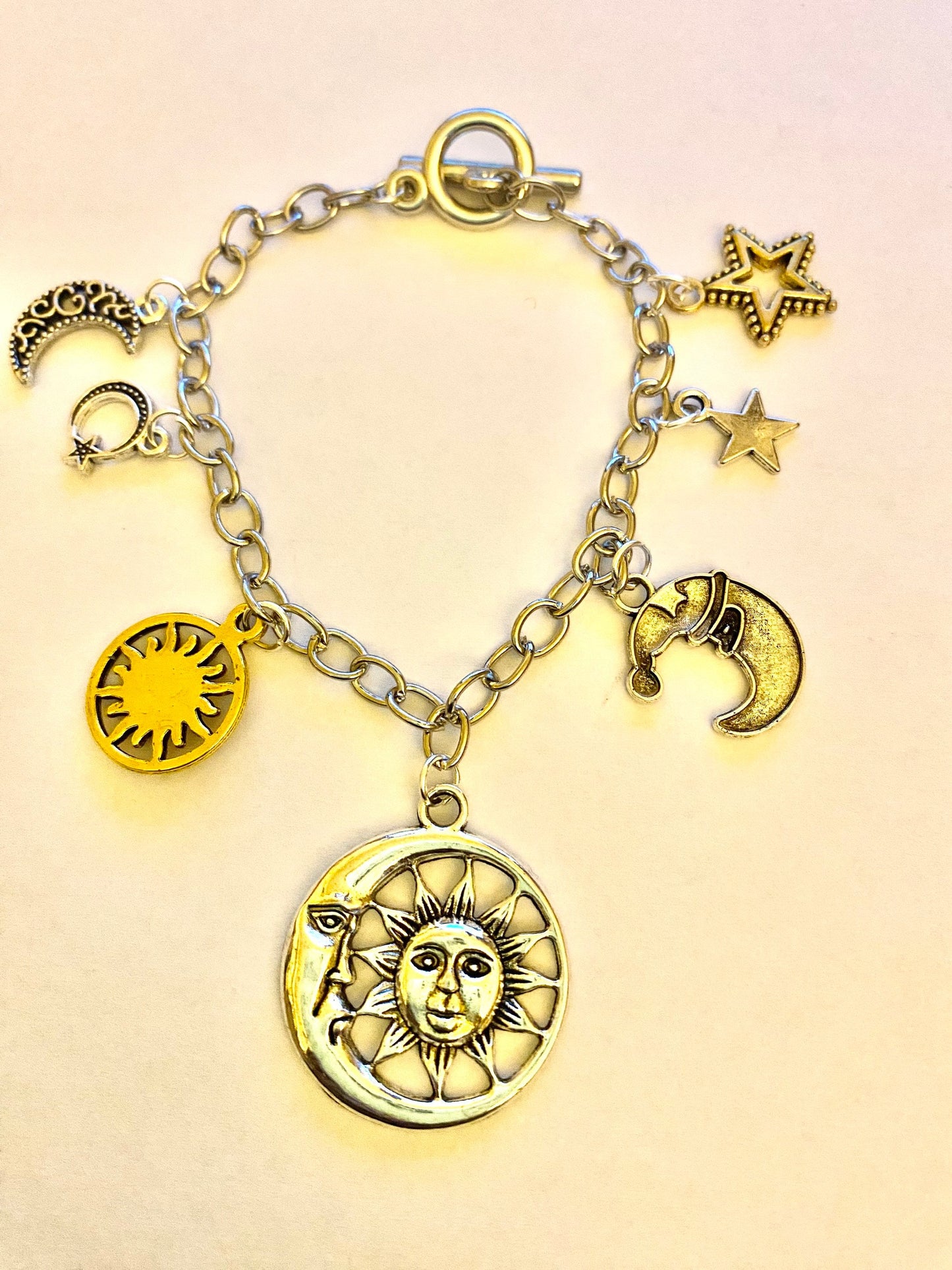 Sun, Moon and Stars Pretty Multi Charm Bracelet. Ladies, Girls, Gift For her, Birthday, Cute Gift. Style 2