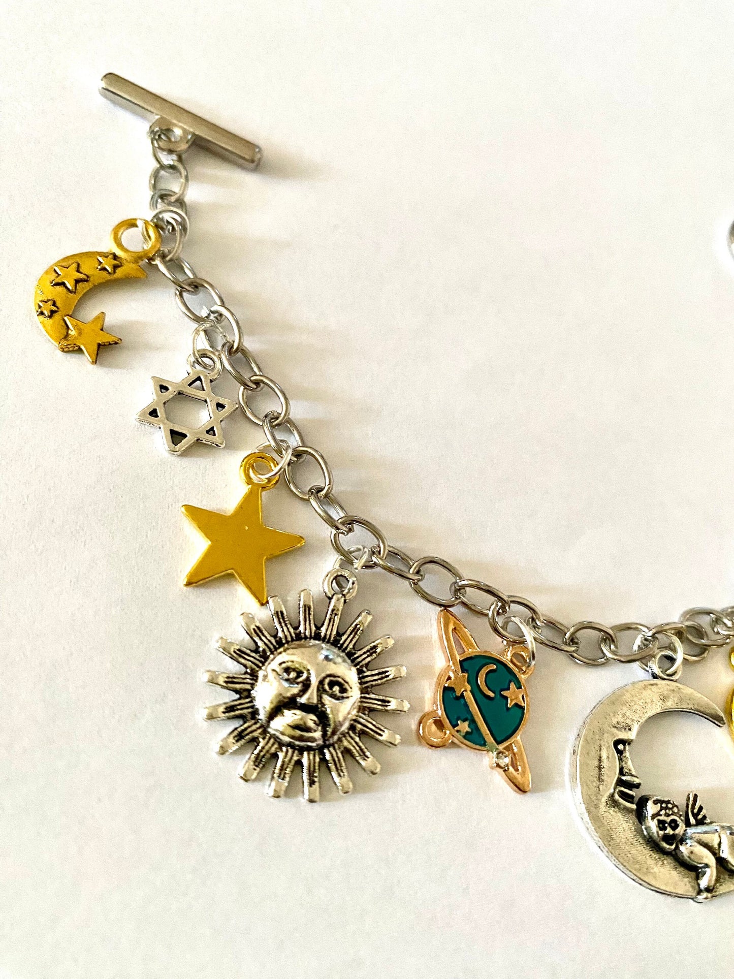 Sun, Moon and Stars Pretty Multi Charm Bracelet. Ladies, Girls, Gift For her, Birthday, Cute Gift. Style 8