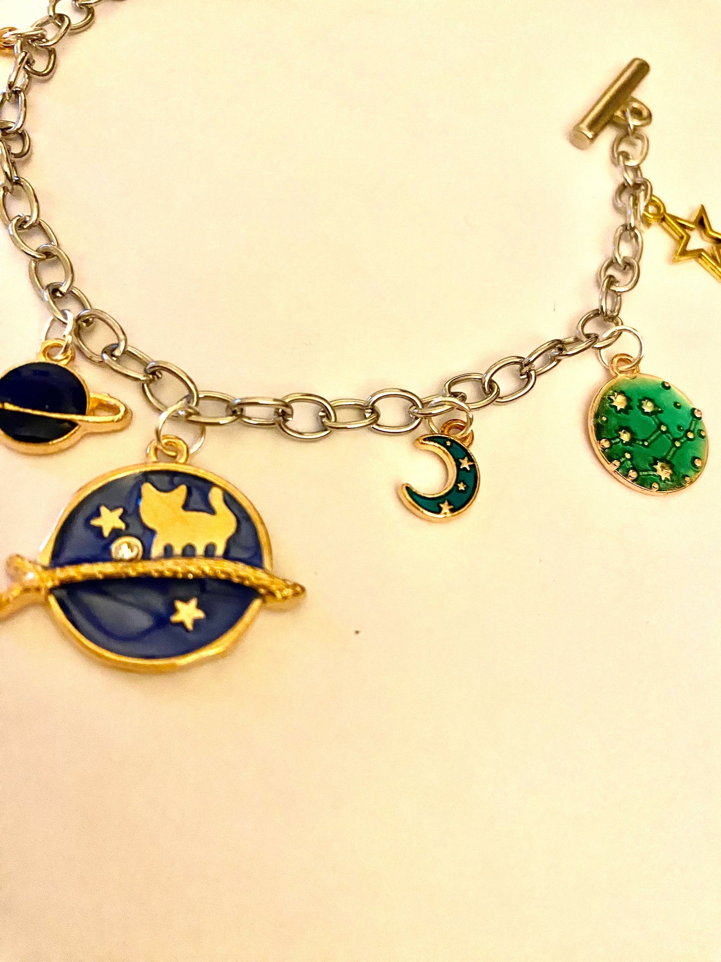 Planets, Moon and Stars Pretty Multi Charm Bracelet. Ladies, Girls, Gift For her, Birthday, Cute Gift. Style 9