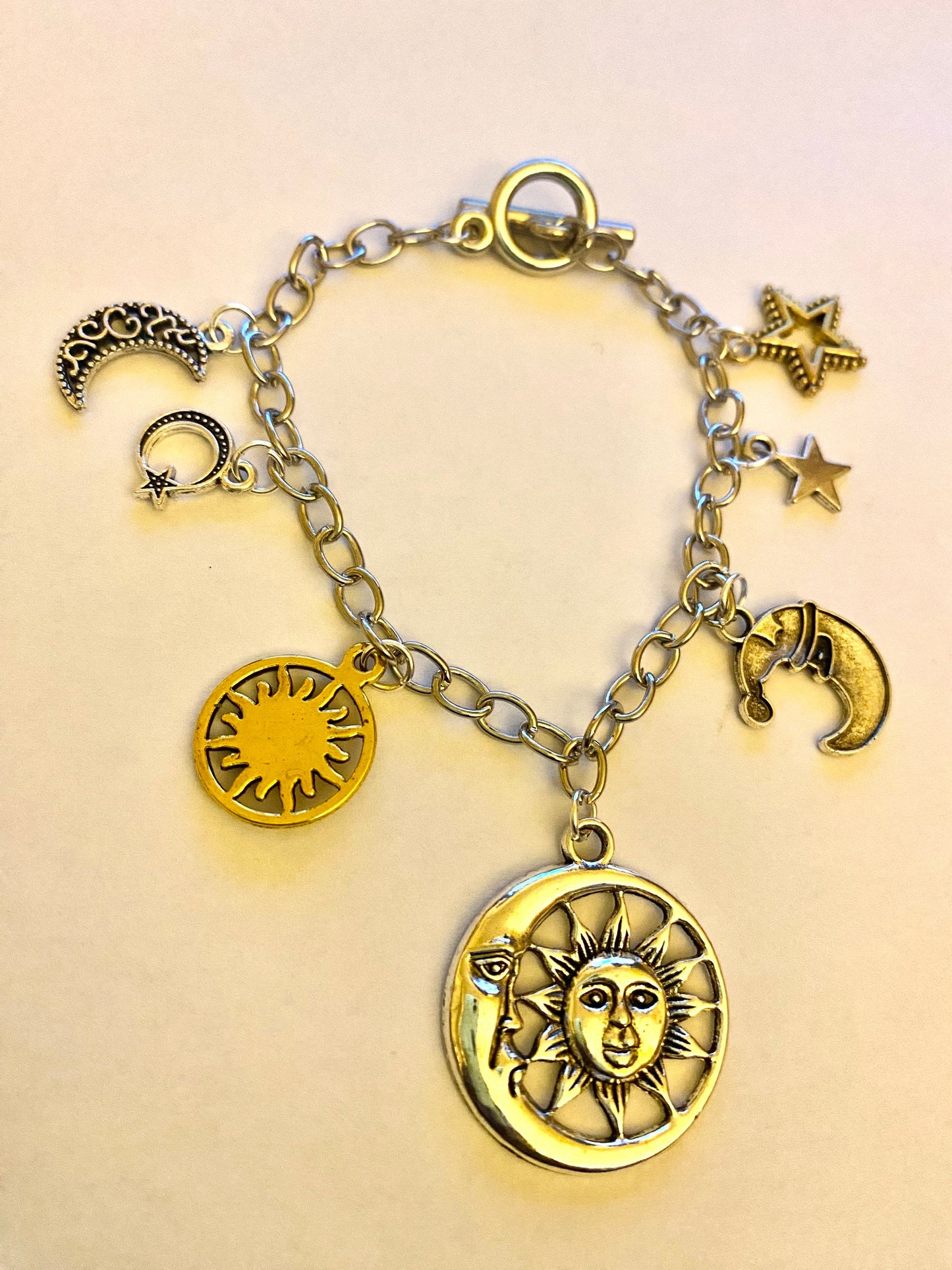 Sun, Moon and Stars Pretty Multi Charm Bracelet. Ladies, Girls, Gift For her, Birthday, Cute Gift. Style 2