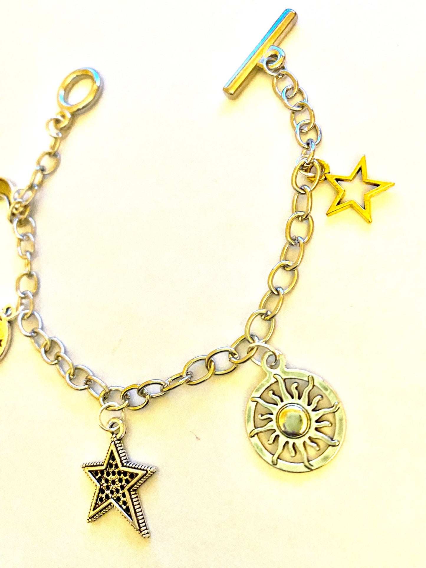 Sun, Moon and Stars Pretty Multi Charm Bracelet. Ladies, Girls, Gift For her, Birthday, Cute Gift. Style 4