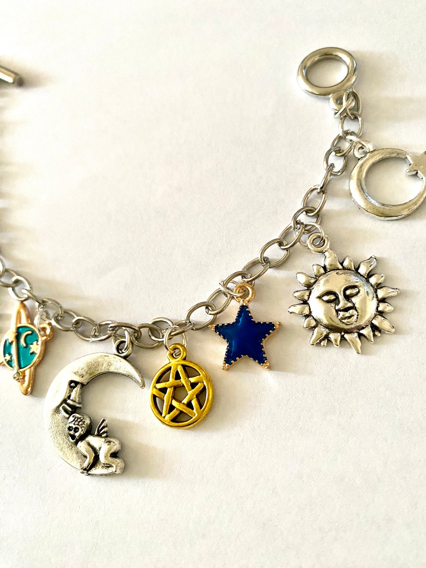 Sun, Moon and Stars Pretty Multi Charm Bracelet. Ladies, Girls, Gift For her, Birthday, Cute Gift. Style 8