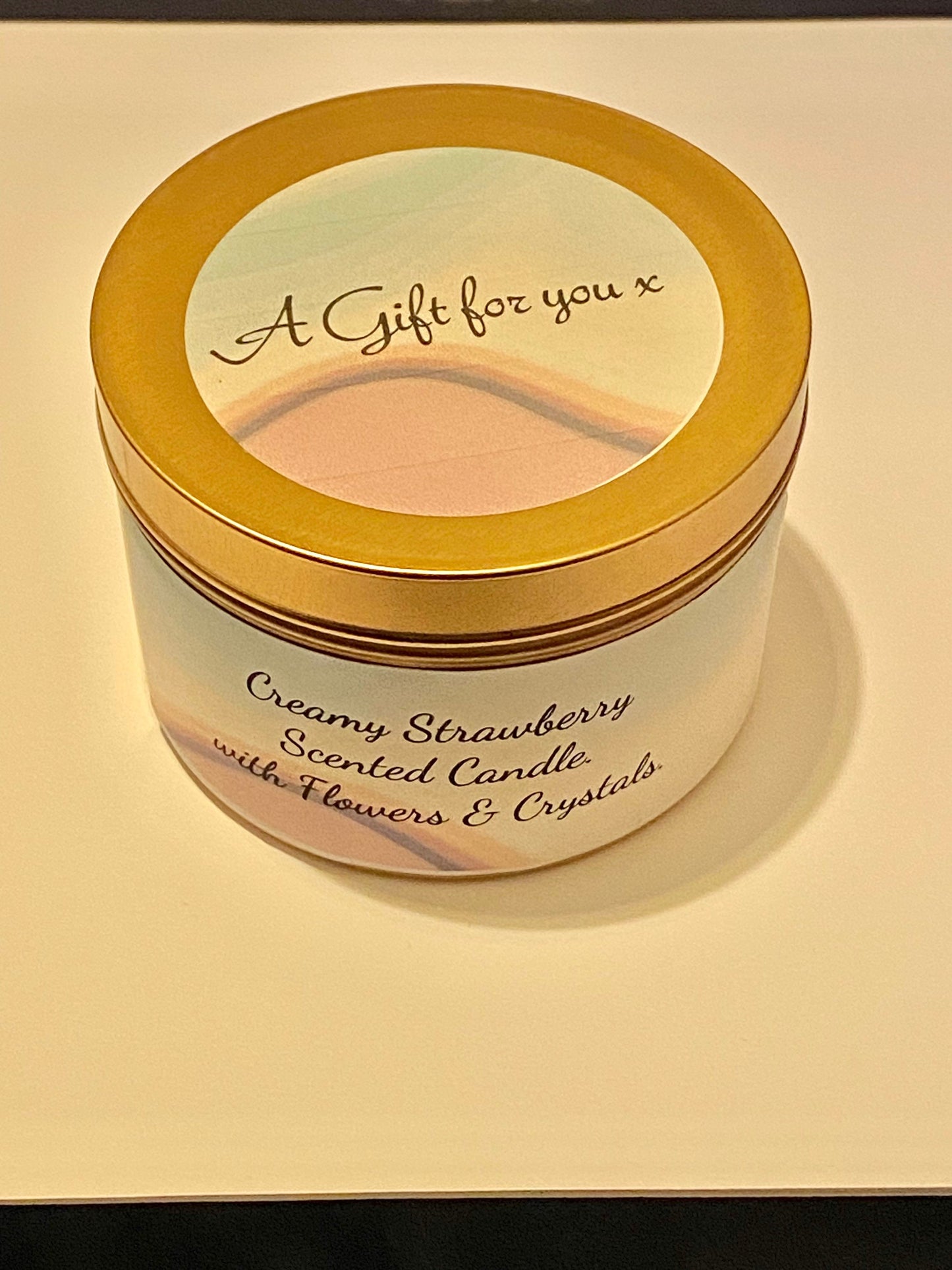 Creamy Strawberry Scented Tin Luxury Candle infused with Flowers and Crystals. 8oz - Choose your Scent