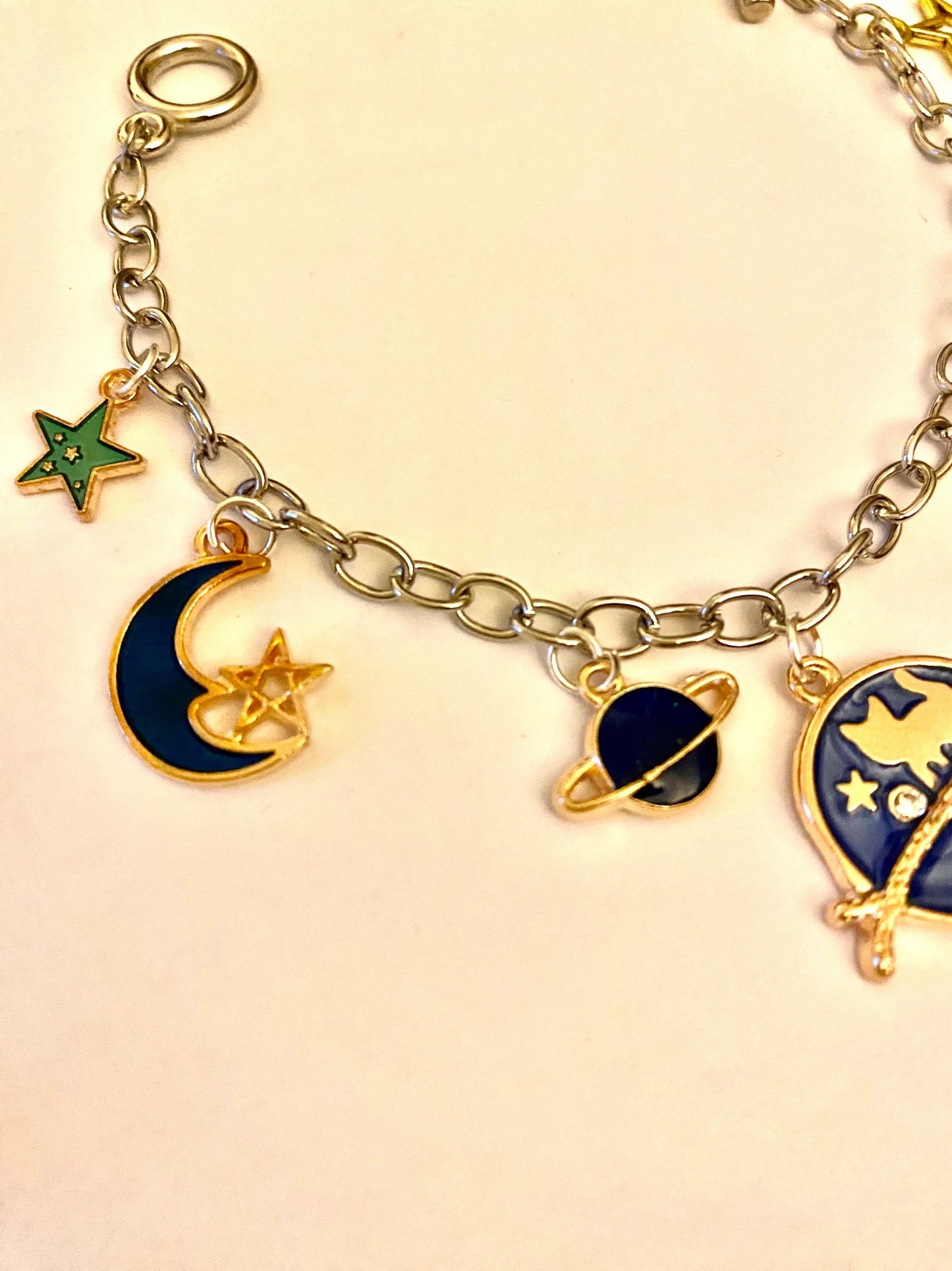 Planets, Moon and Stars Pretty Multi Charm Bracelet. Ladies, Girls, Gift For her, Birthday, Cute Gift. Style 9