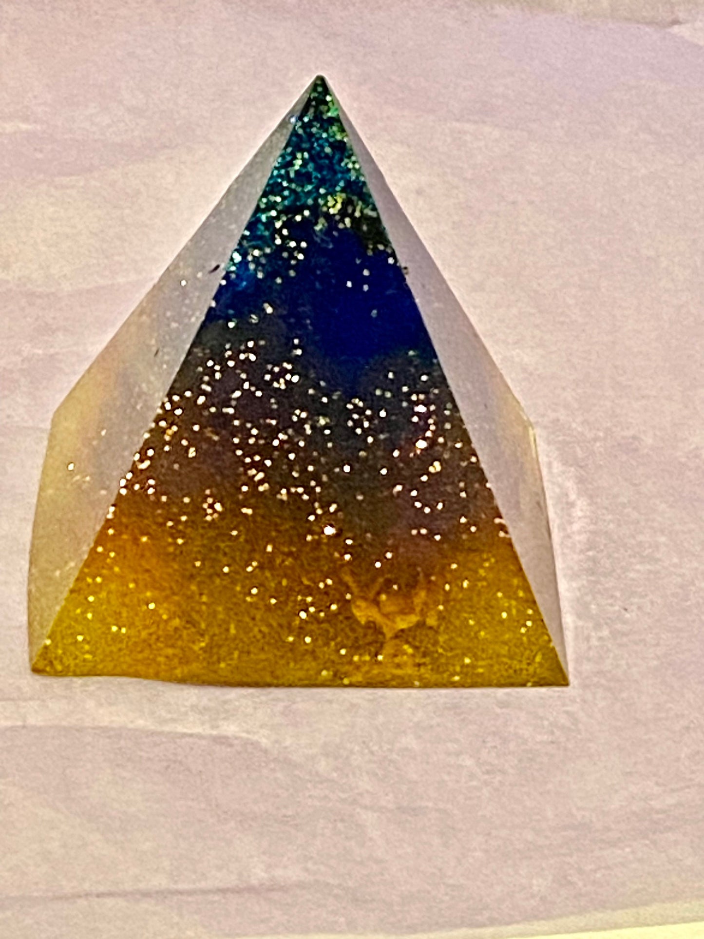 Pyramid Crystal Orgone Resin Gift custom Keepsake, Paper weight.